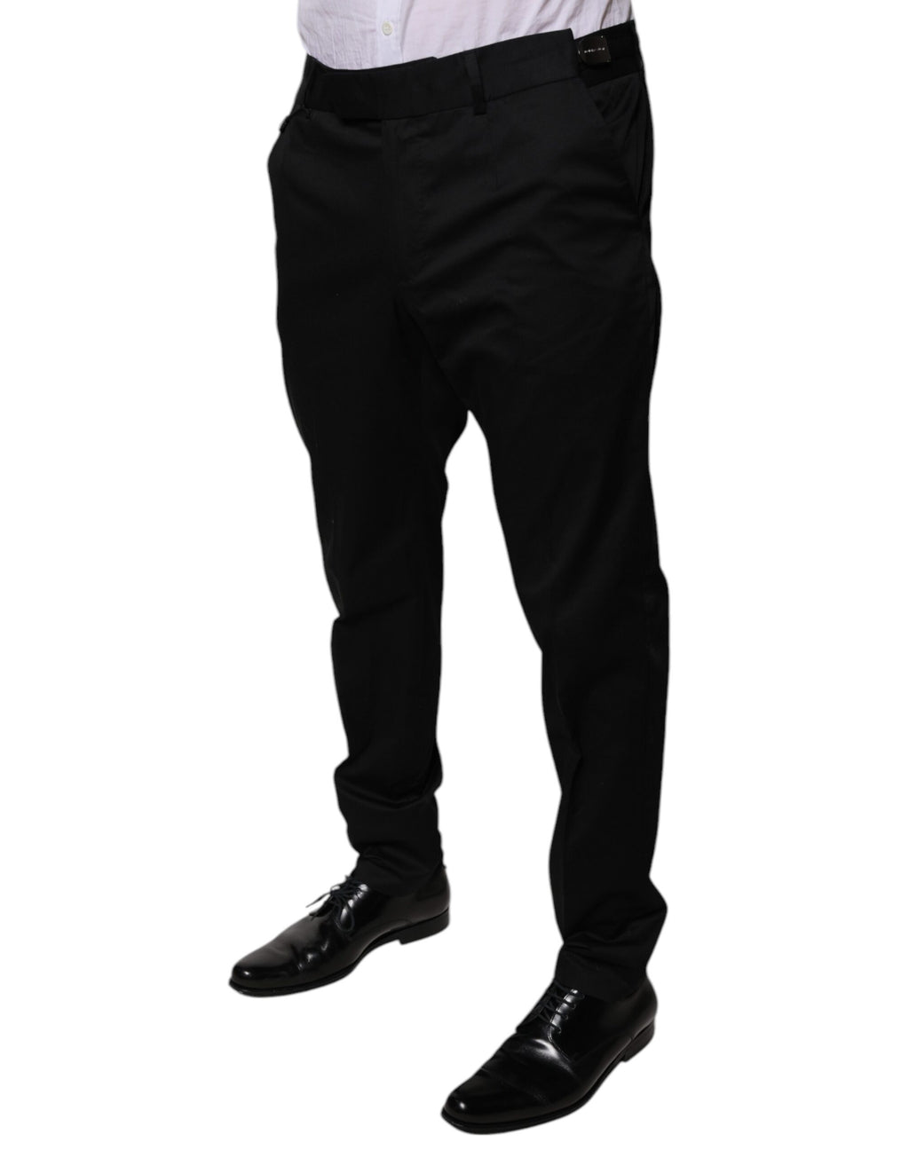 Pantalon de costume noir en coton de coupe tapered par Dolce & Gabbana, élégant et classique pour homme.