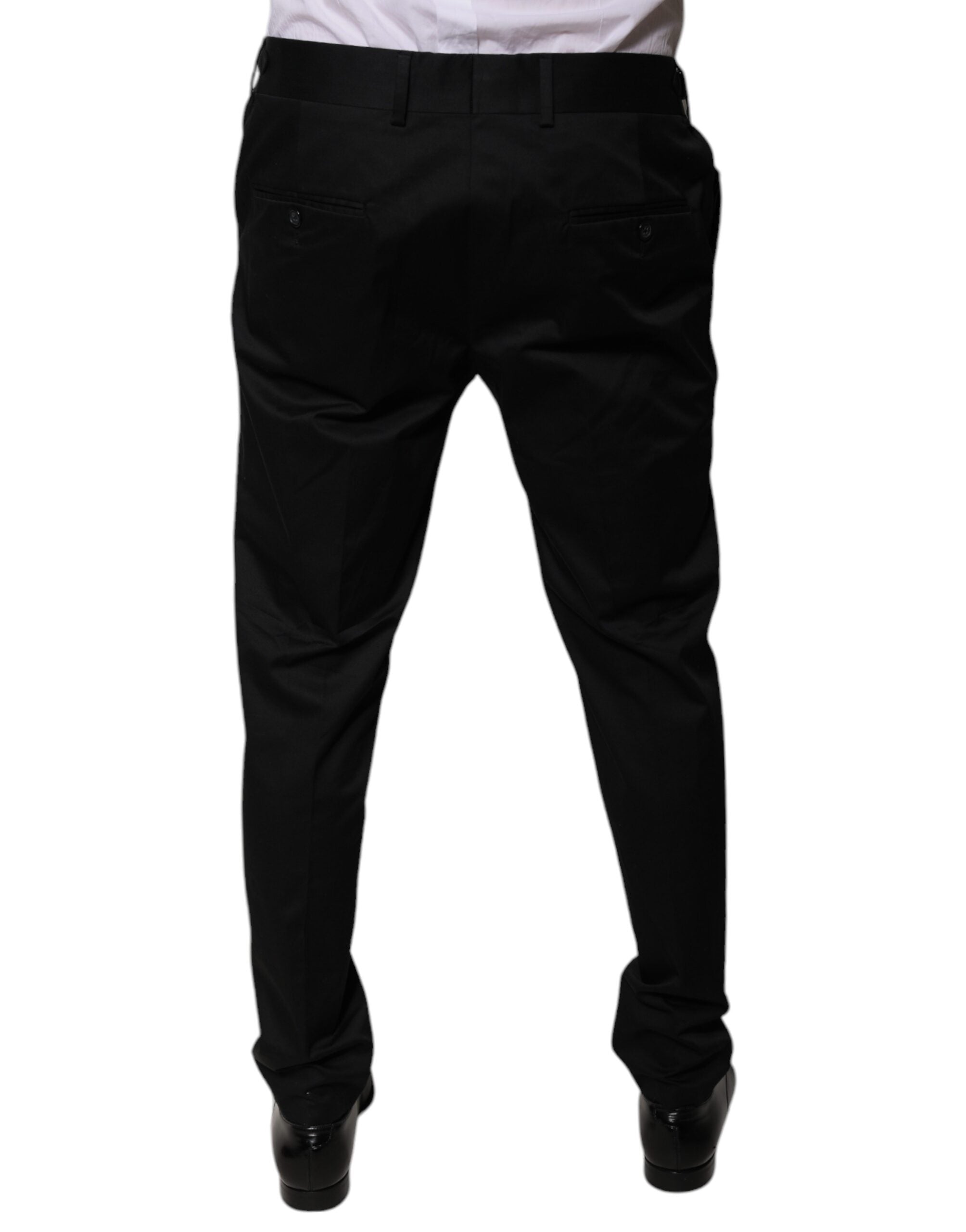 Pantalon de costume noir en coton Dolce & Gabbana, coupe tapered, pantalons formels élégants pour homme.