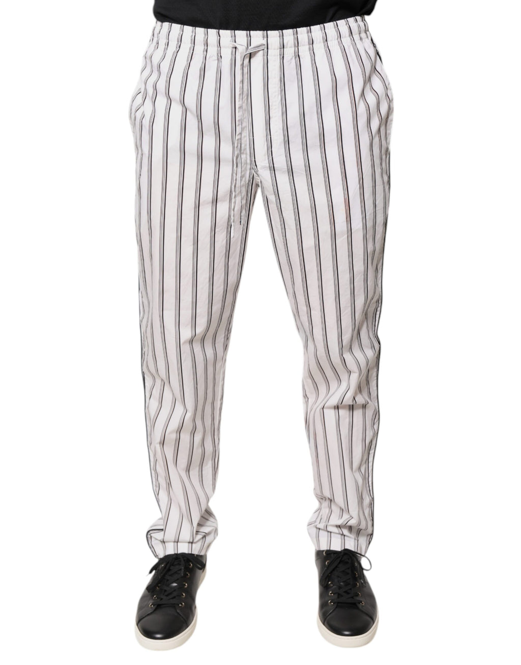 Pantalon skinny blanc à rayures en coton de Dolce & Gabbana, style élégant pour femme.