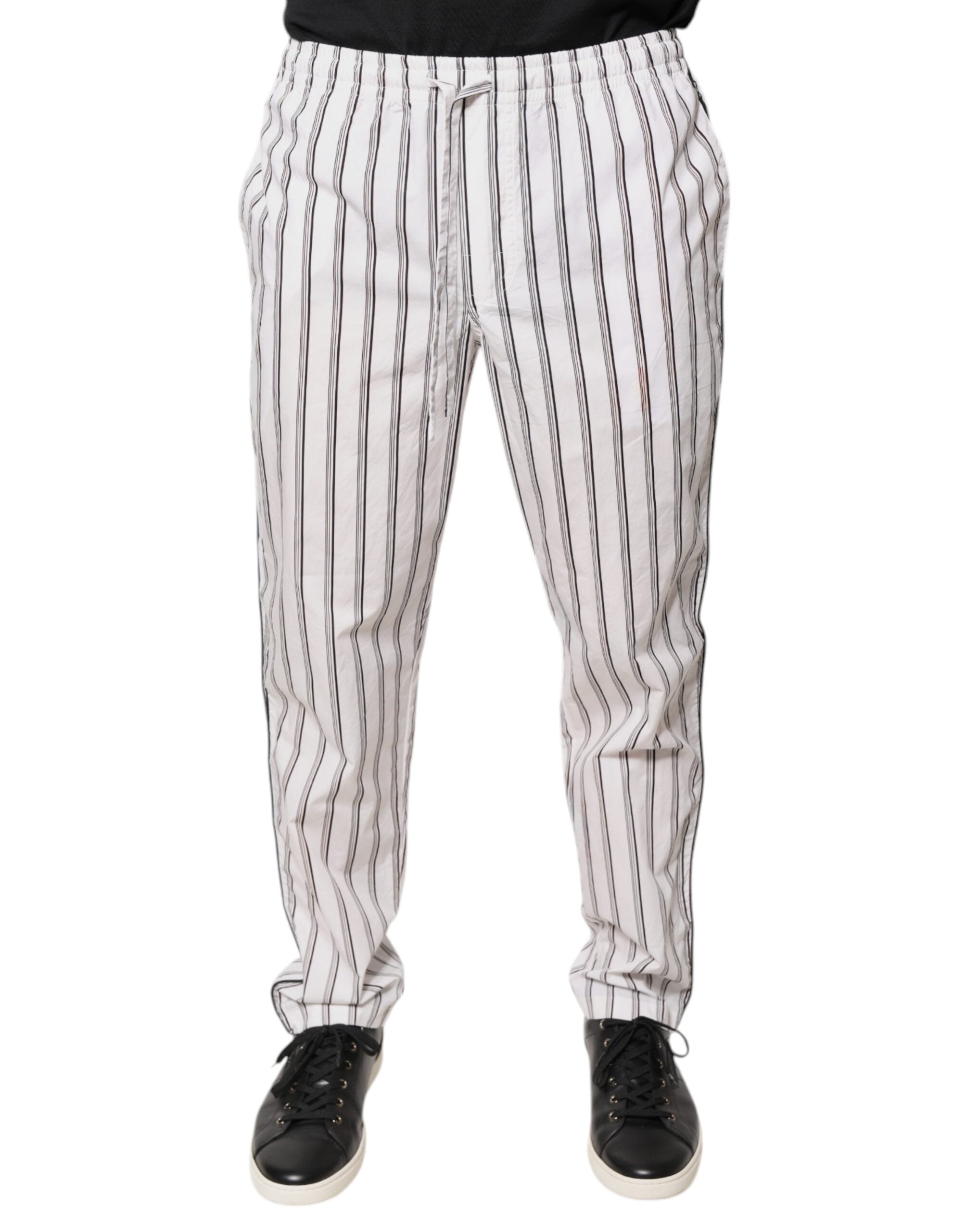 Pantalon skinny blanc à rayures en coton de Dolce & Gabbana, style élégant pour femme.