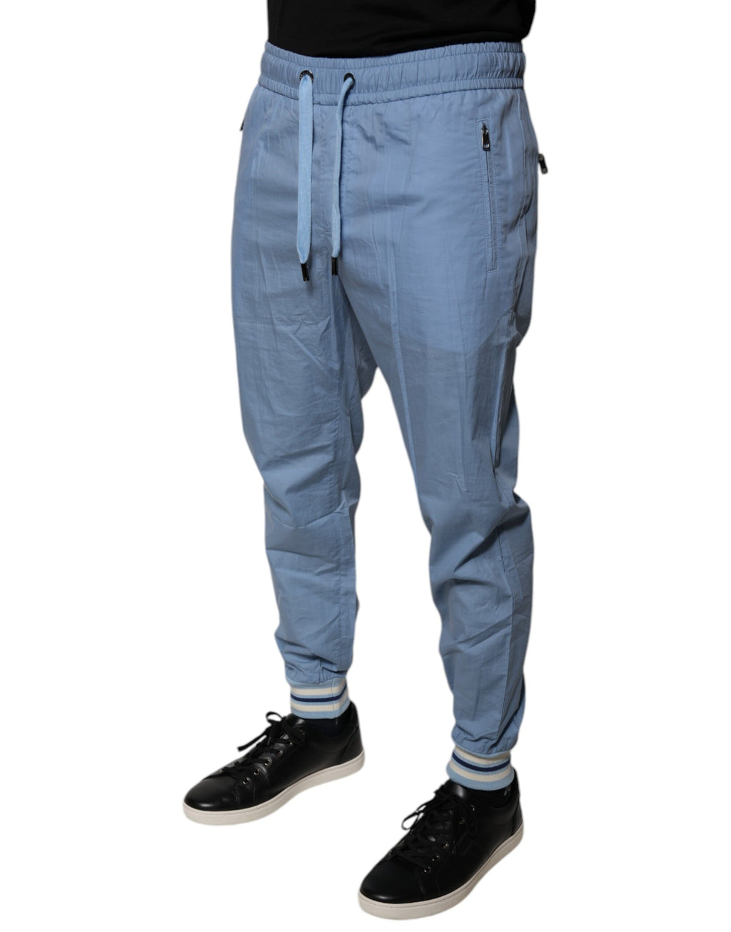Pantalon de jogging en coton bleu Dolce & Gabbana, pantalon de détente avec logo, confort et style décontracté.