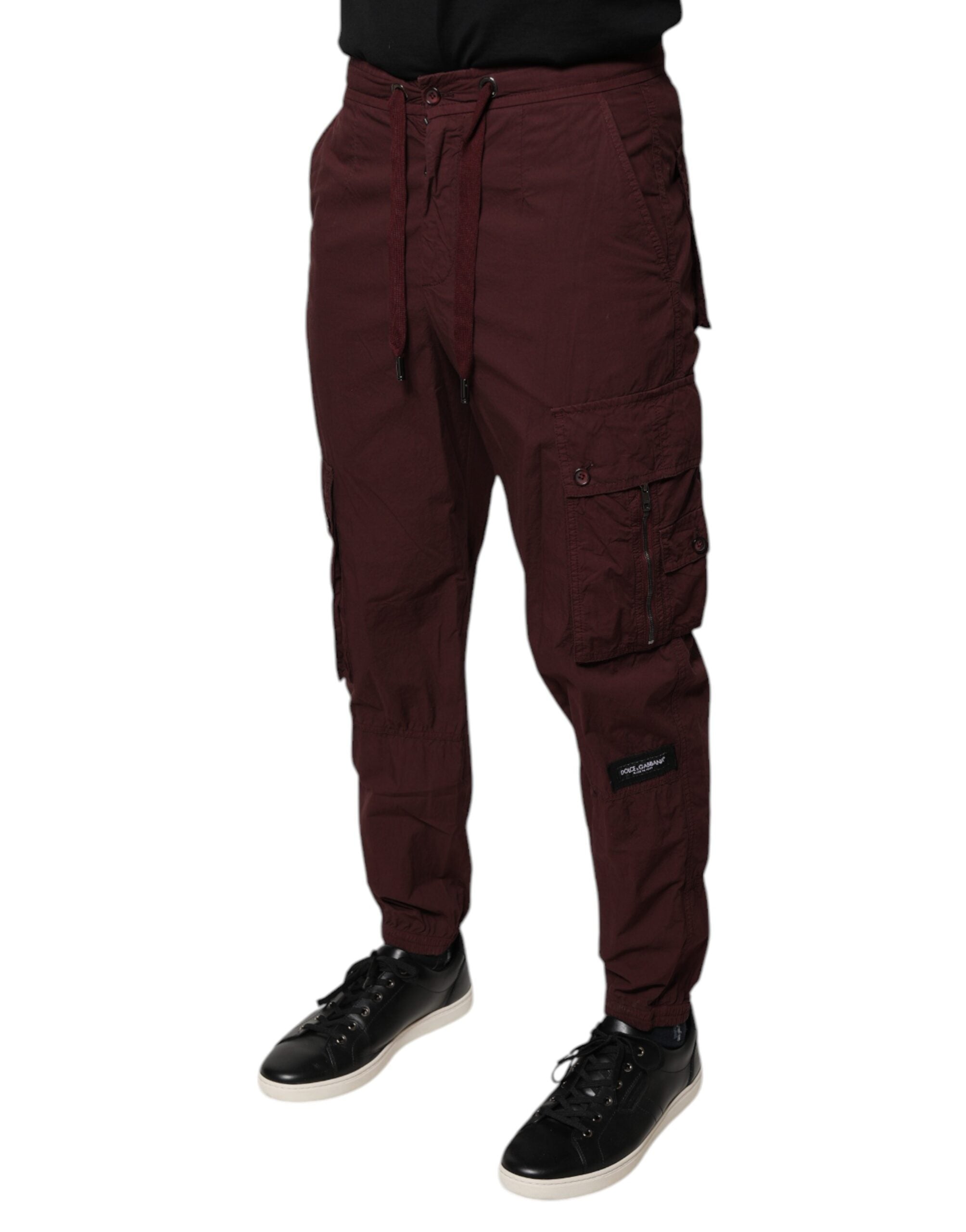 Pantalon cargo Dolce & Gabbana Bordeaux en coton avec poches, jogger confortable pour homme ou femme.