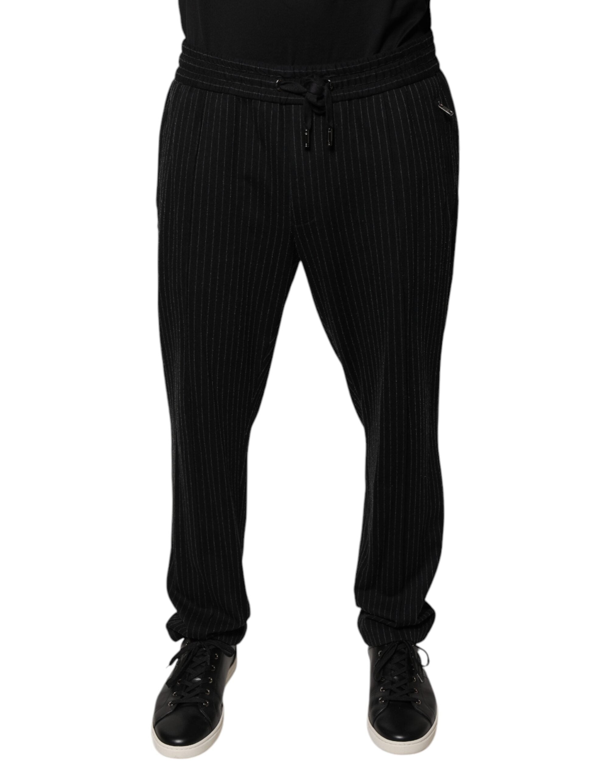 Pantalon skinny en viscose à rayures noires de Dolce & Gabbana, vue de face, ajusté et élégant.