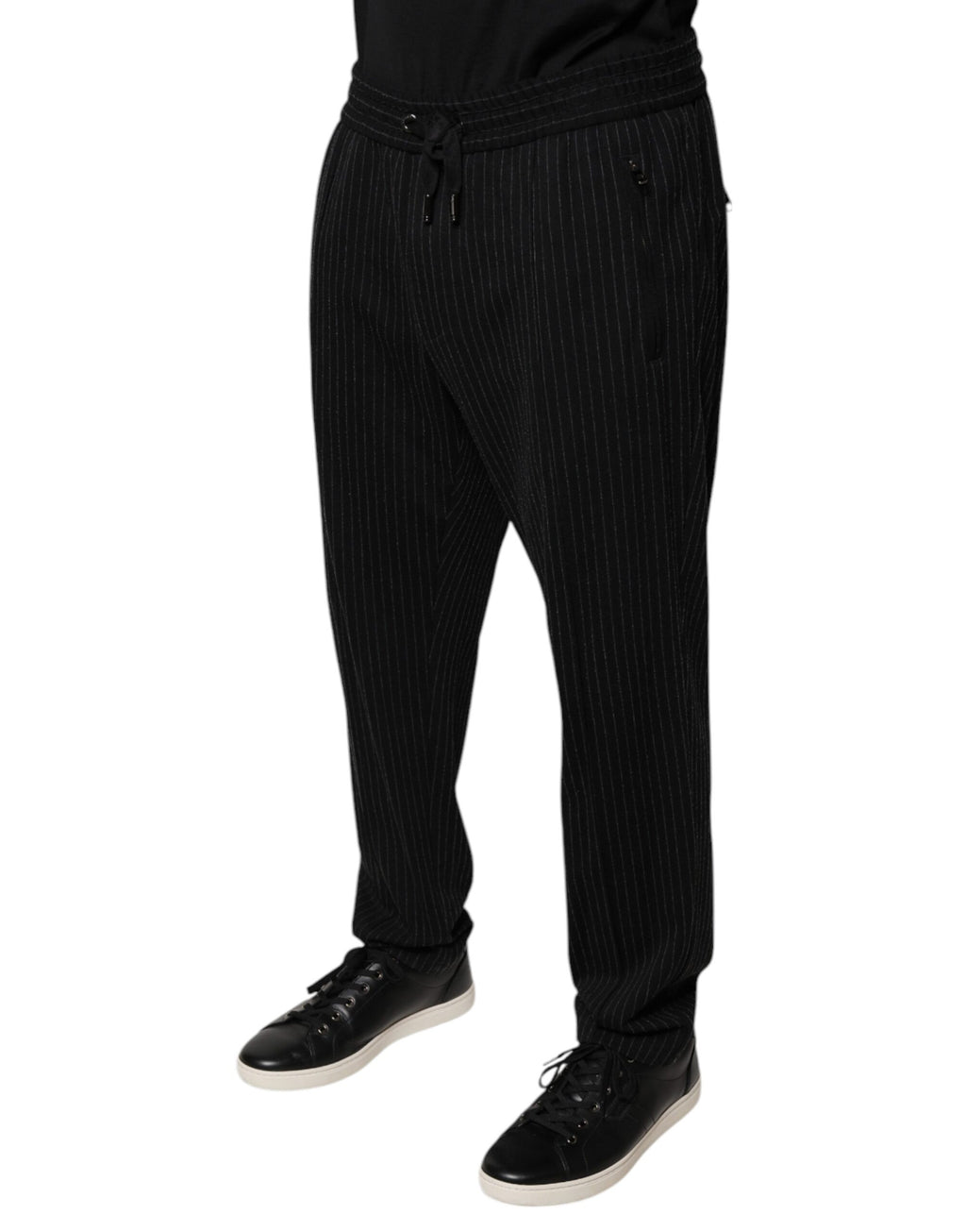 Pantalon skinny en viscose noir à rayures Dolce & Gabbana, style élégant pour femme.