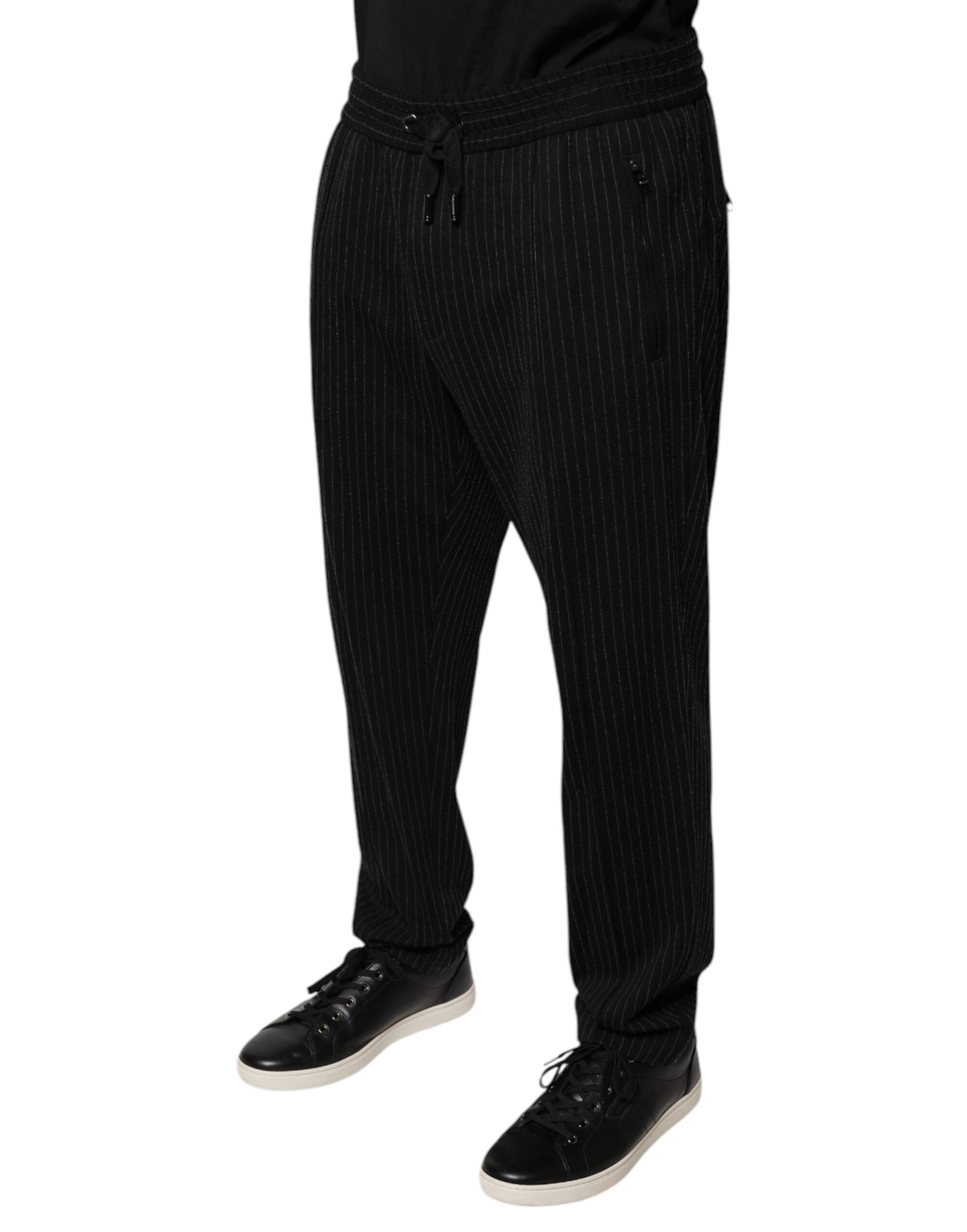 Pantalon skinny en viscose noir à rayures Dolce & Gabbana, style élégant pour femme.