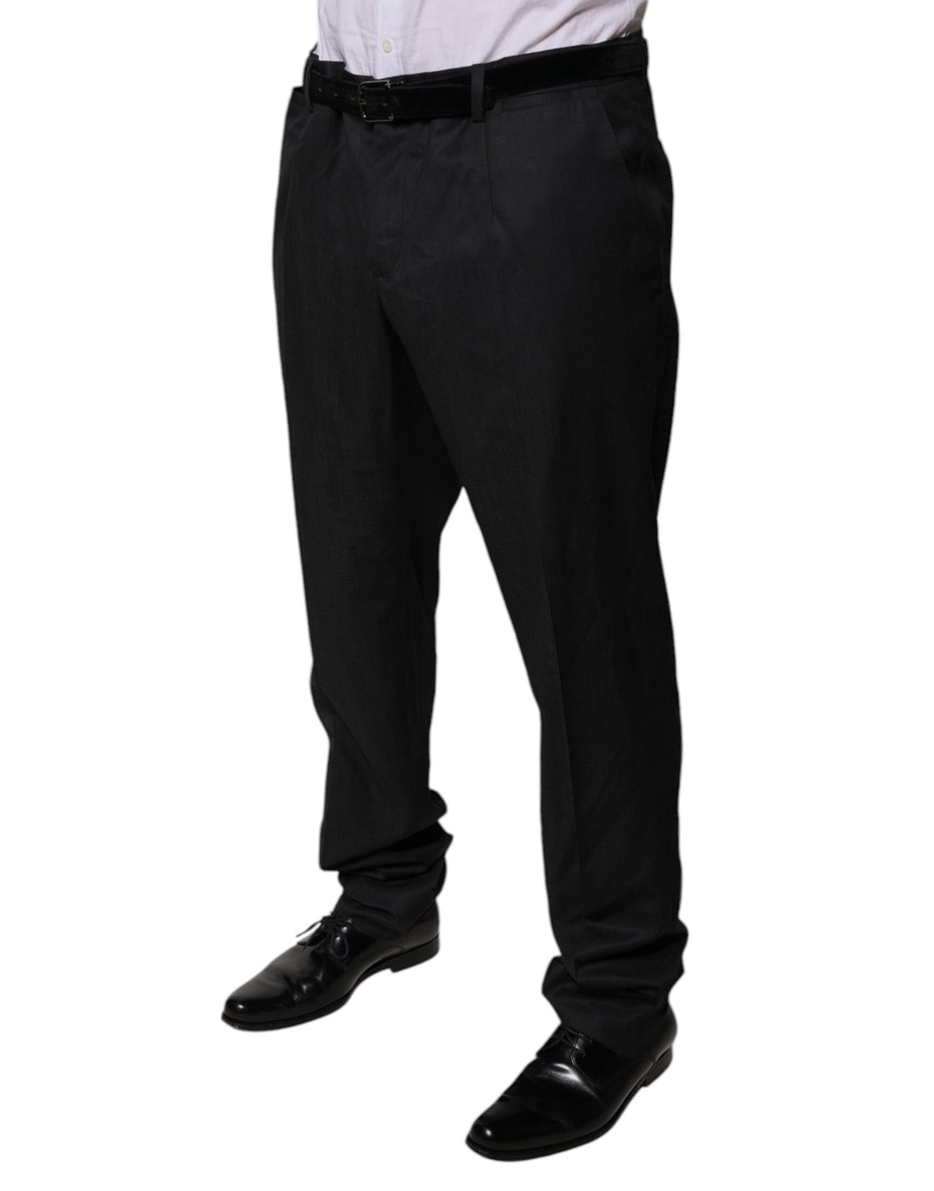 Pantalon de costume noir en laine Dolce & Gabbana, coupe tapered, pantalon formel élégant pour femme ou homme.