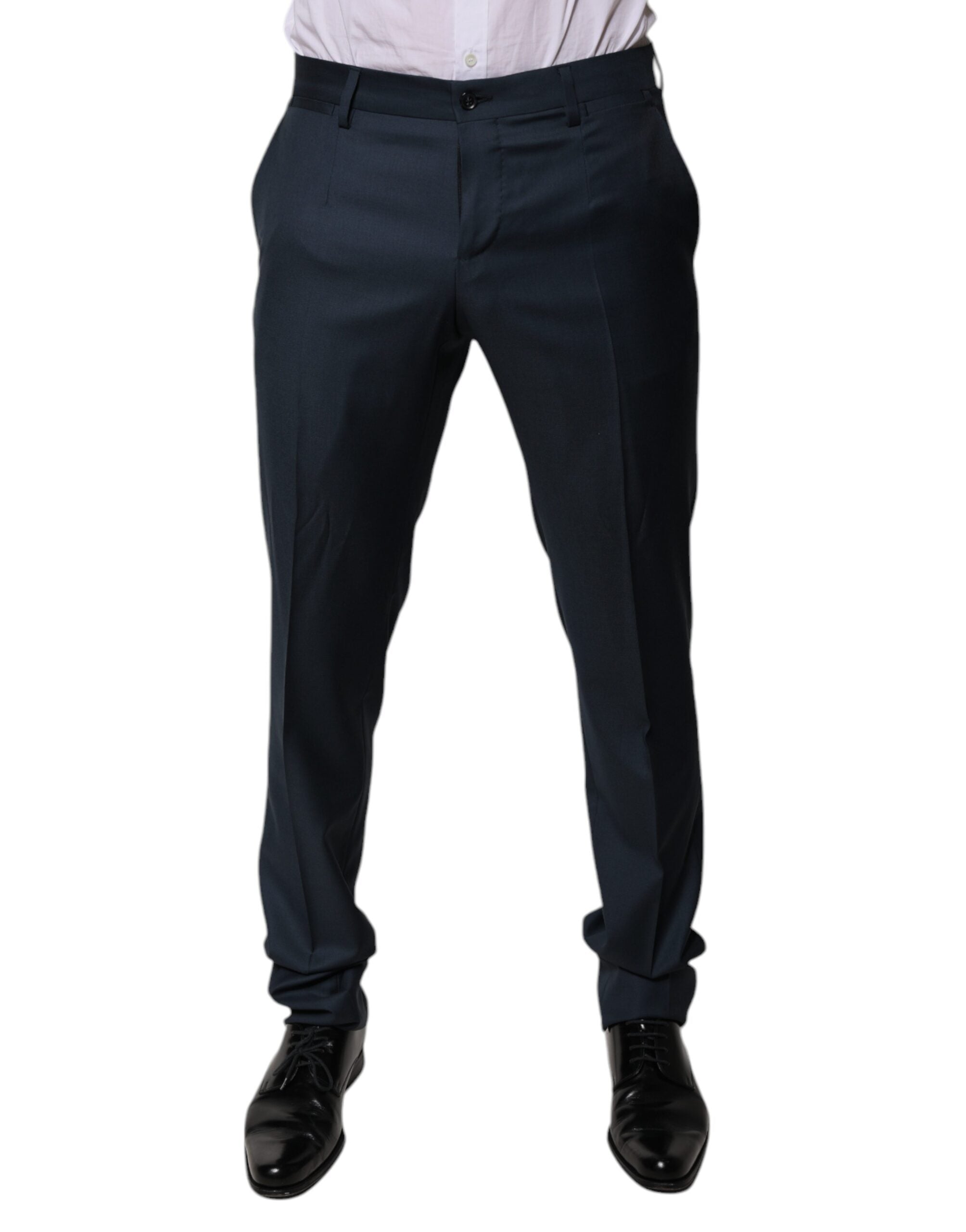 Pantalon formel en laine bleue Dolce & Gabbana, coupe tapered, élégante et sophistiquée pour hommes.