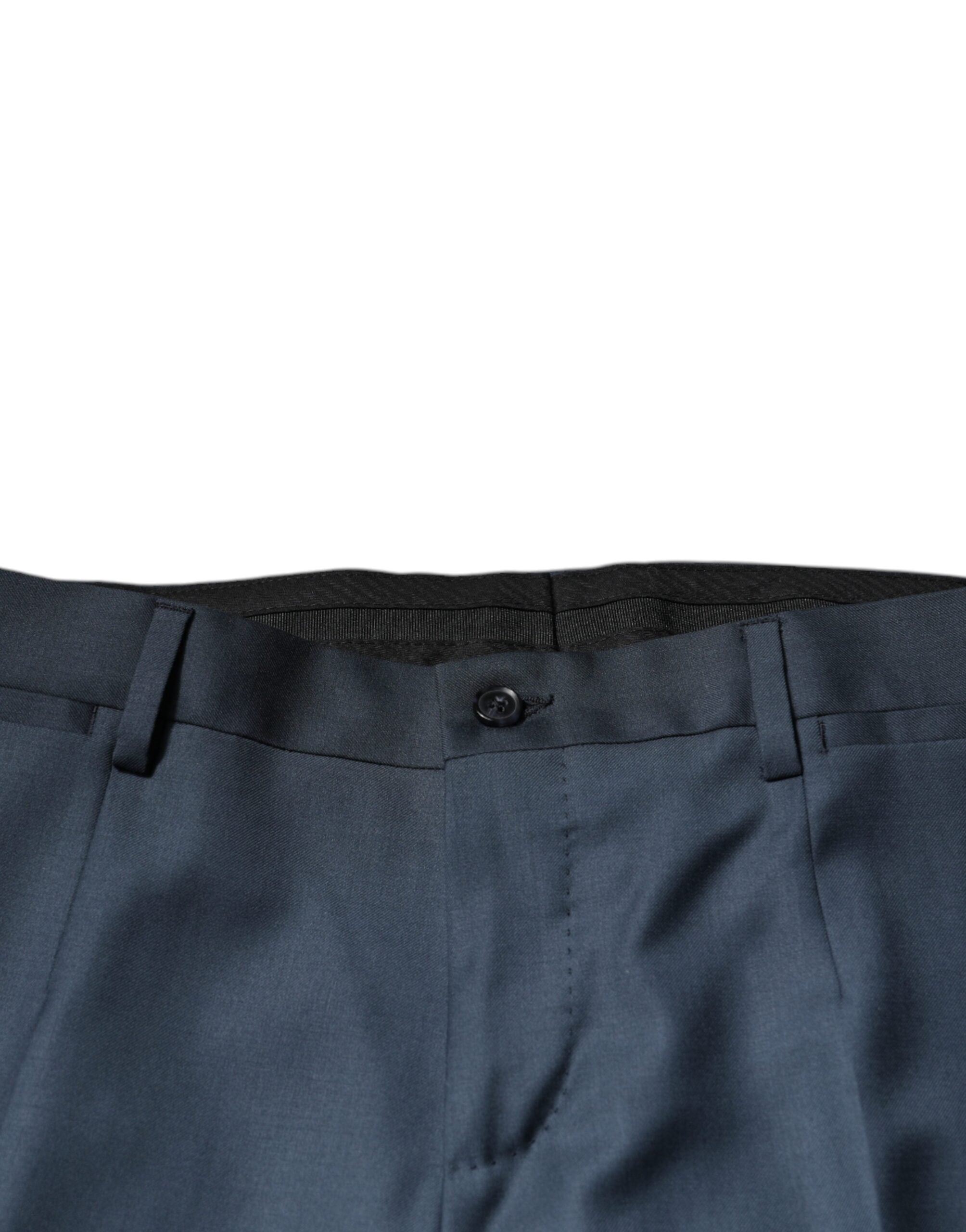 Pantalon formel en laine bleue Dolce & Gabbana, coupe tapered, élégance pour occasion spéciale, vue de face.