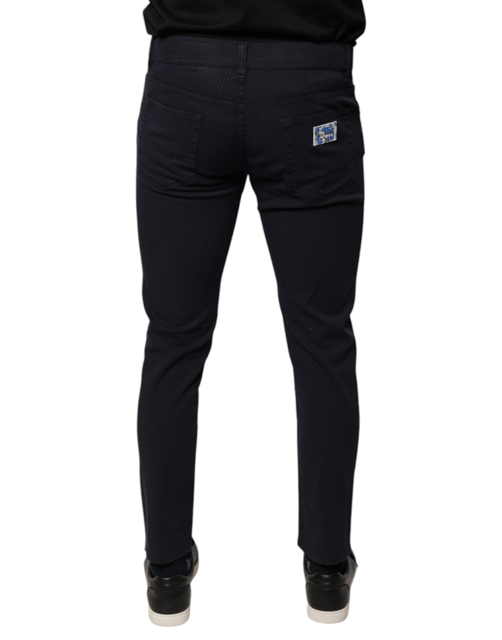 Jeans skinny en denim coton stretch noir Dolce & Gabbana avec logo visible, ajustés et modernes.