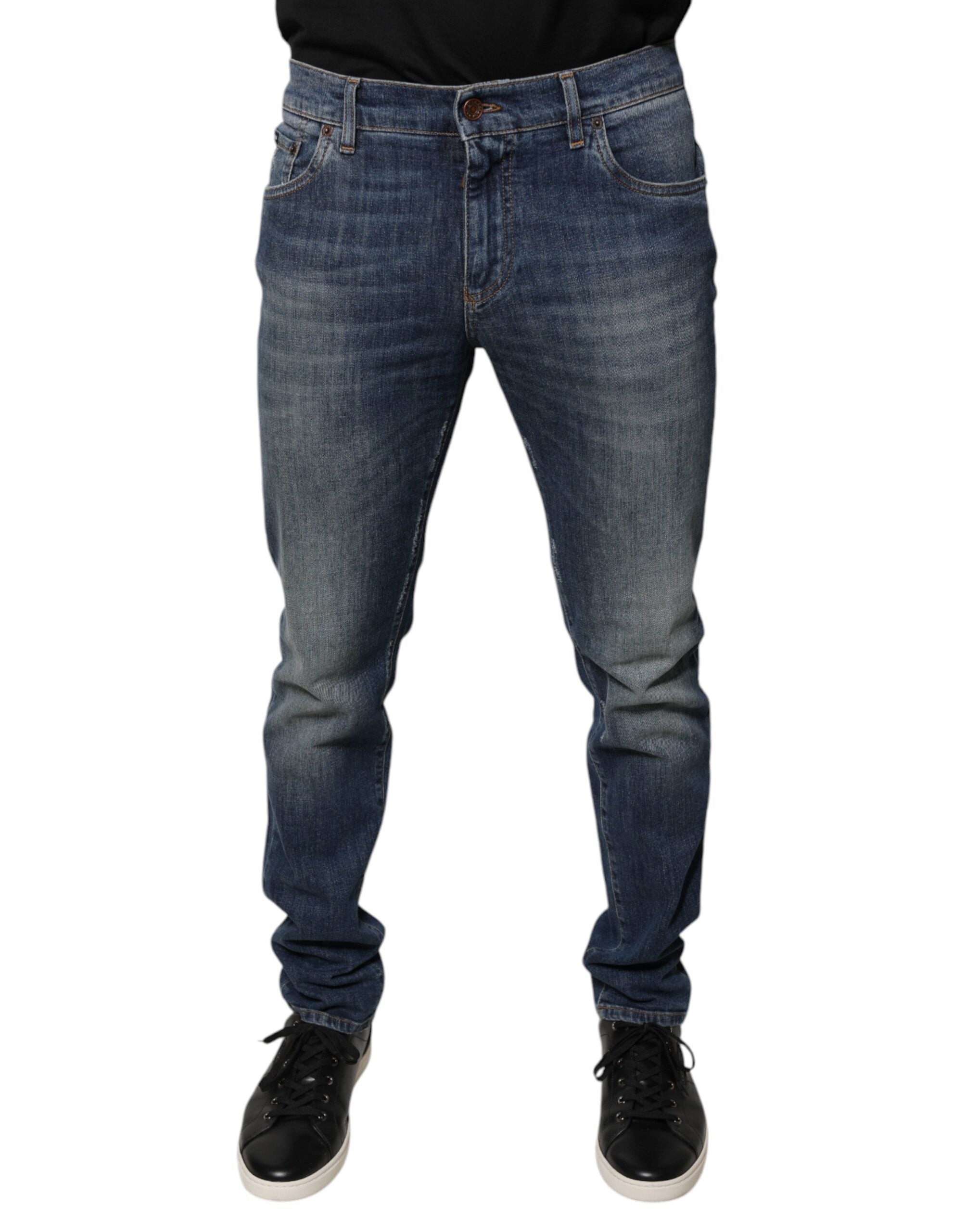 Jeans skinny en denim coton bleu Dolce & Gabbana avec logo DG Couronne visible.