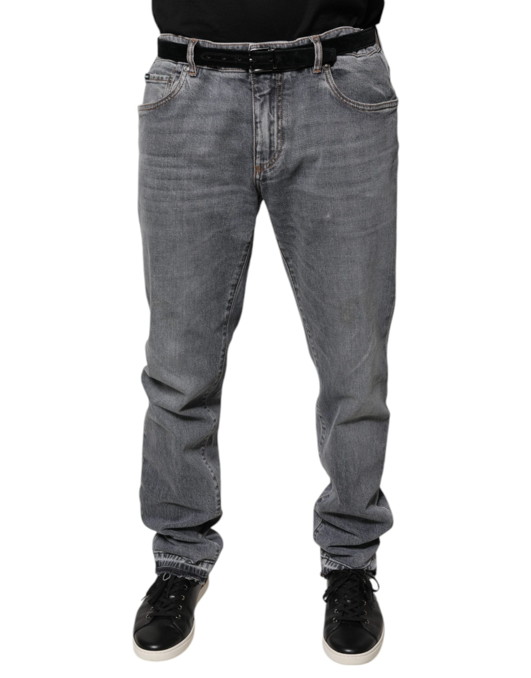 Jeans skinny en denim gris à logo Dolce & Gabbana en coton stretch, mode élégante et ajustée pour femmes.