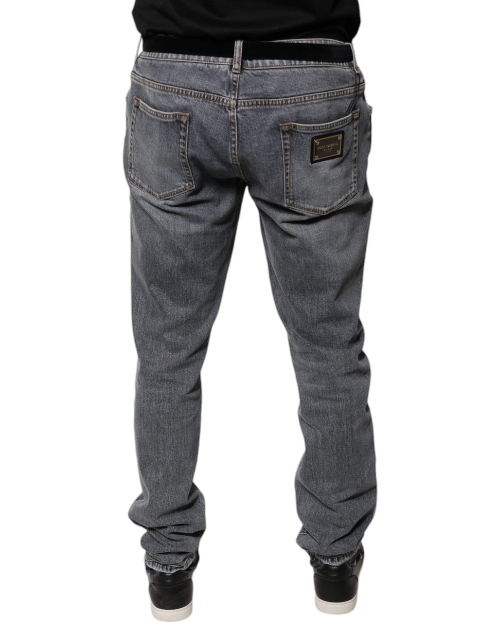 Jeans skinny en coton stretch gris avec logo Dolce & Gabbana, denim élégant et ajusté, pour un look tendance.