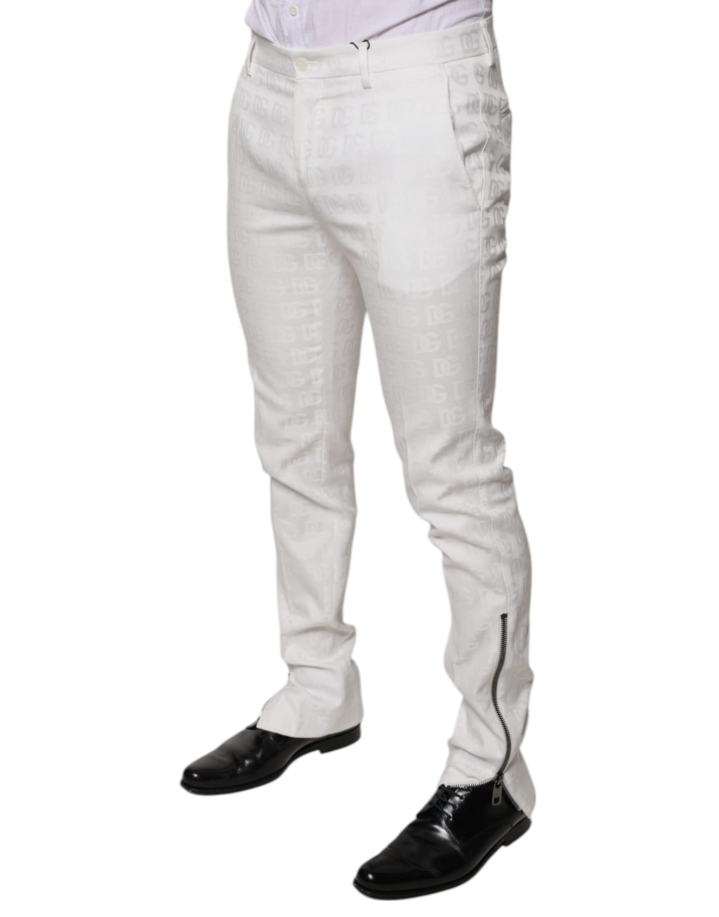 Pantalons de costume blancs en coton Dolce & Gabbana, coupe tapered, pour homme, détails élégants et finition soignée.