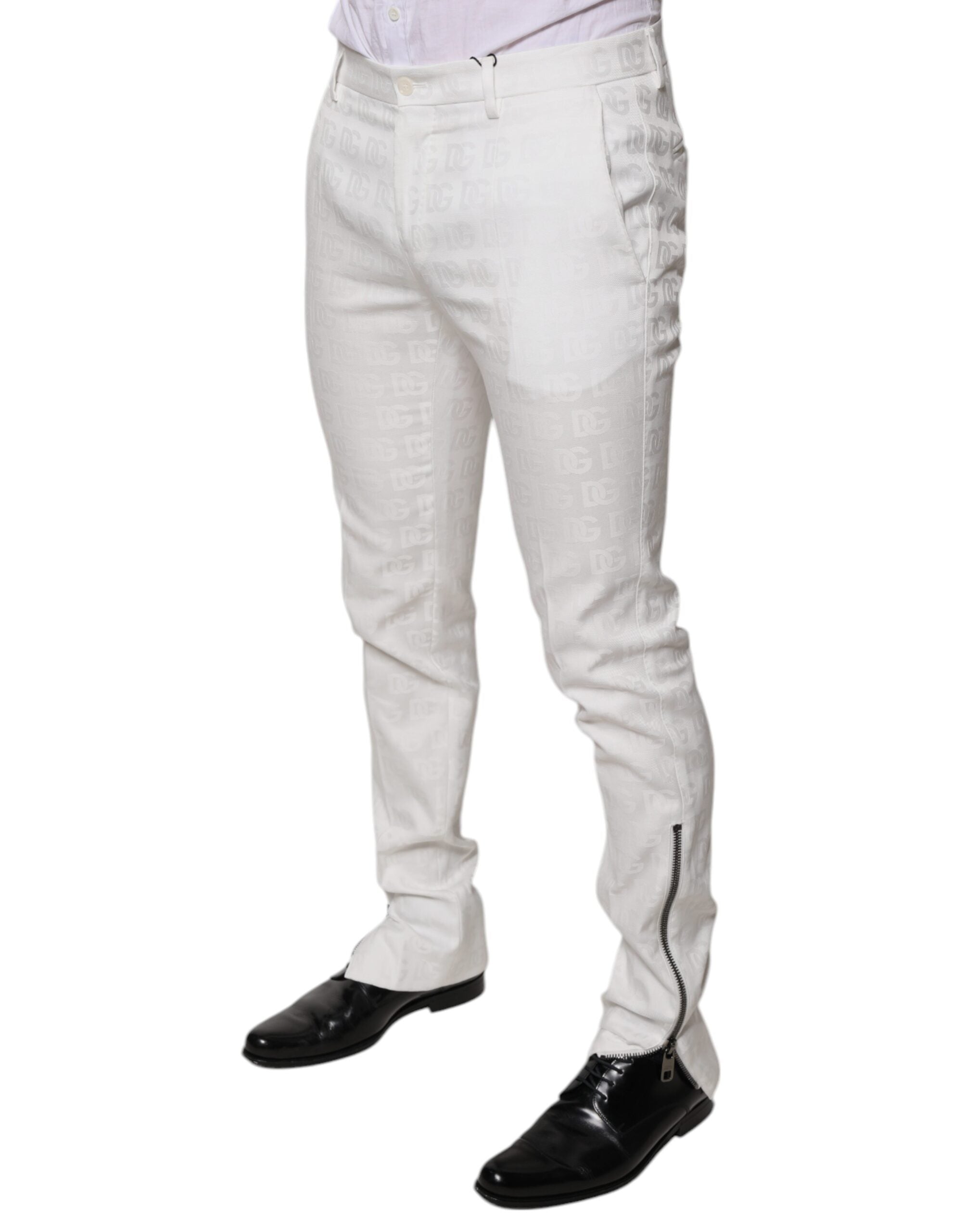 Pantalons de costume blancs en coton Dolce & Gabbana, coupe tapered, pour homme, détails élégants et finition soignée.