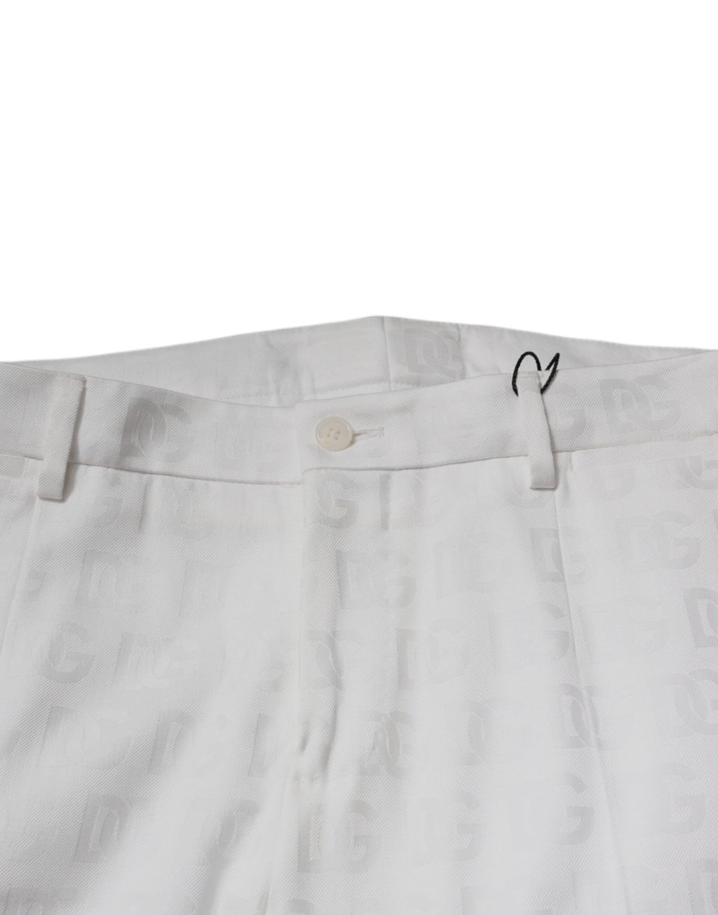 Pantalon formel blanc en coton Dolce & Gabbana, coupe tapered, vue frontale sur tissu élégant et finition soignée.
