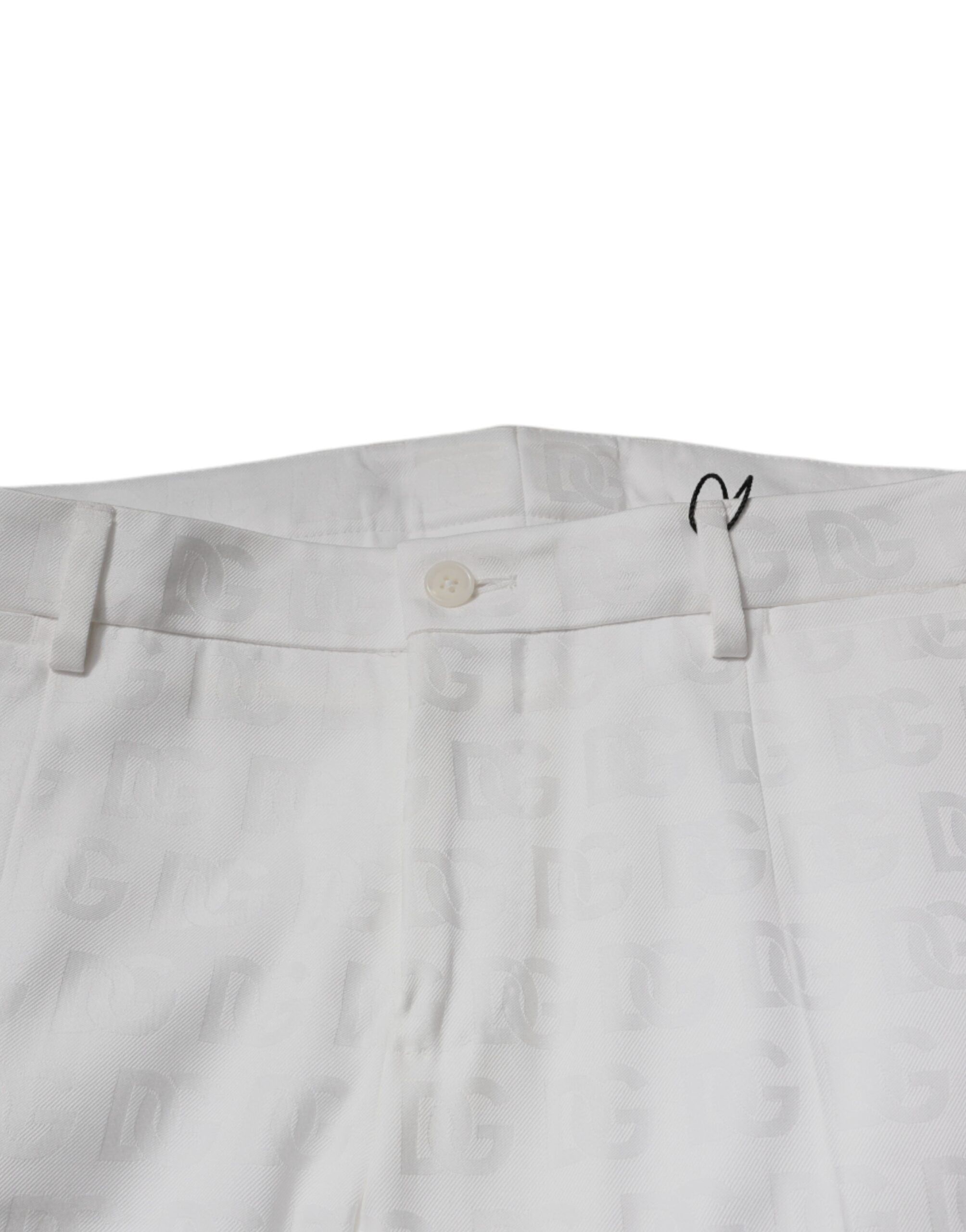 Pantalon formel blanc en coton Dolce & Gabbana, coupe tapered, vue frontale sur tissu élégant et finition soignée.