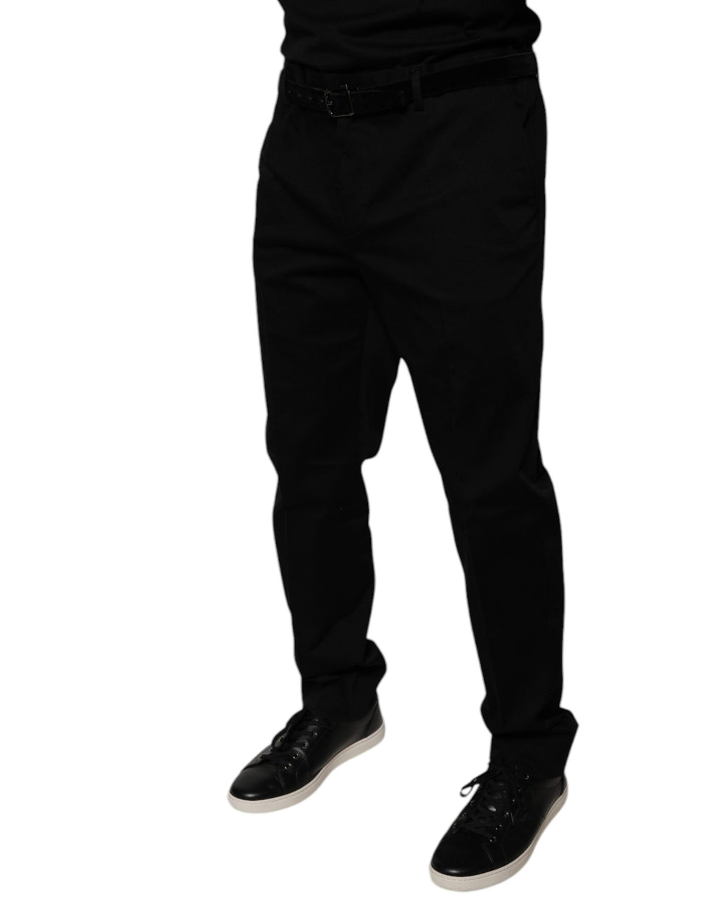 Pantalon formel noir Dolce & Gabbana à coupe tapered, élégant et ajusté, en tissu chic pour occasion spéciale.