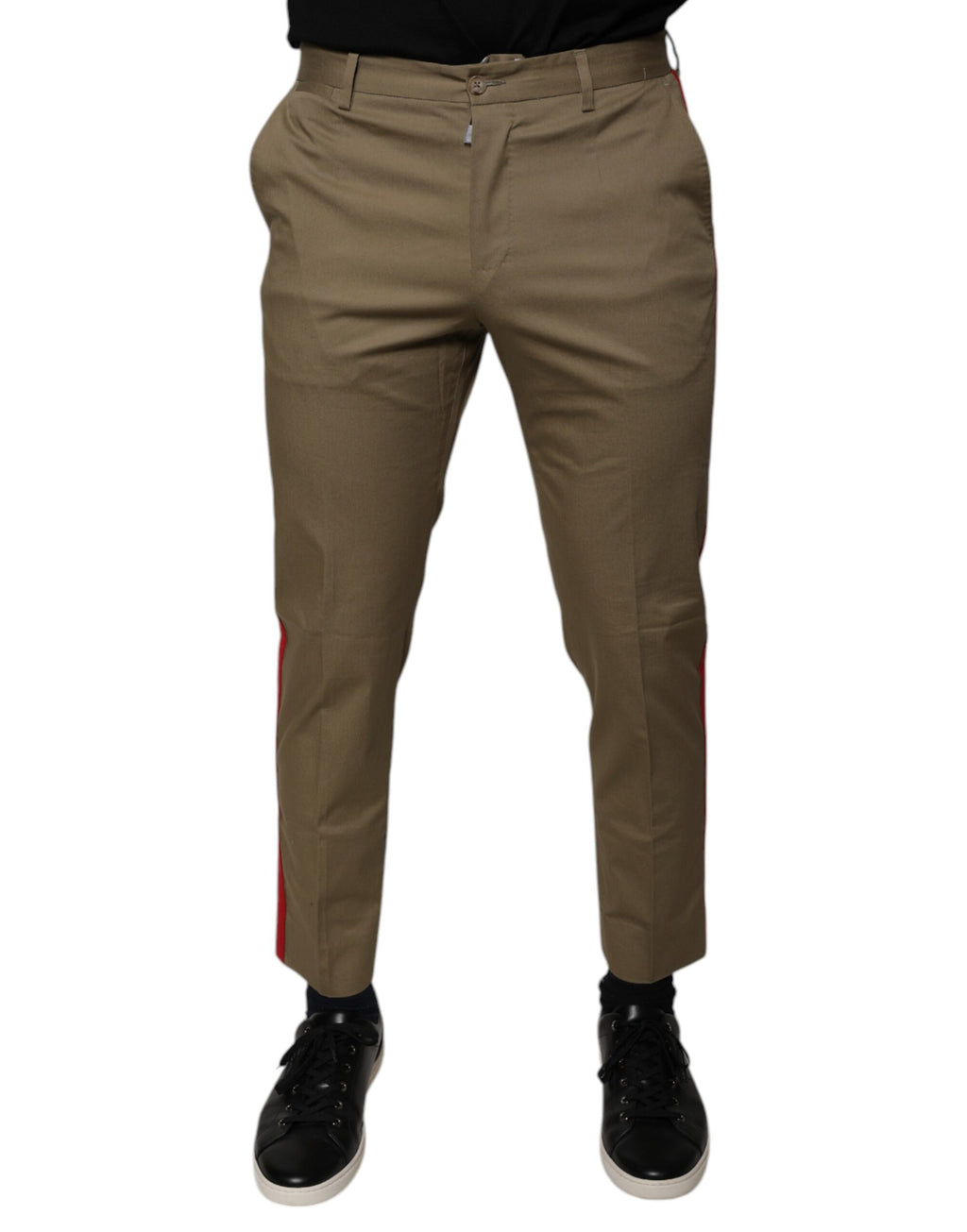Pantalons décontractés pour homme Dolce & Gabbana marron avec logo, coupe tapered, tissu léger et style élégant.