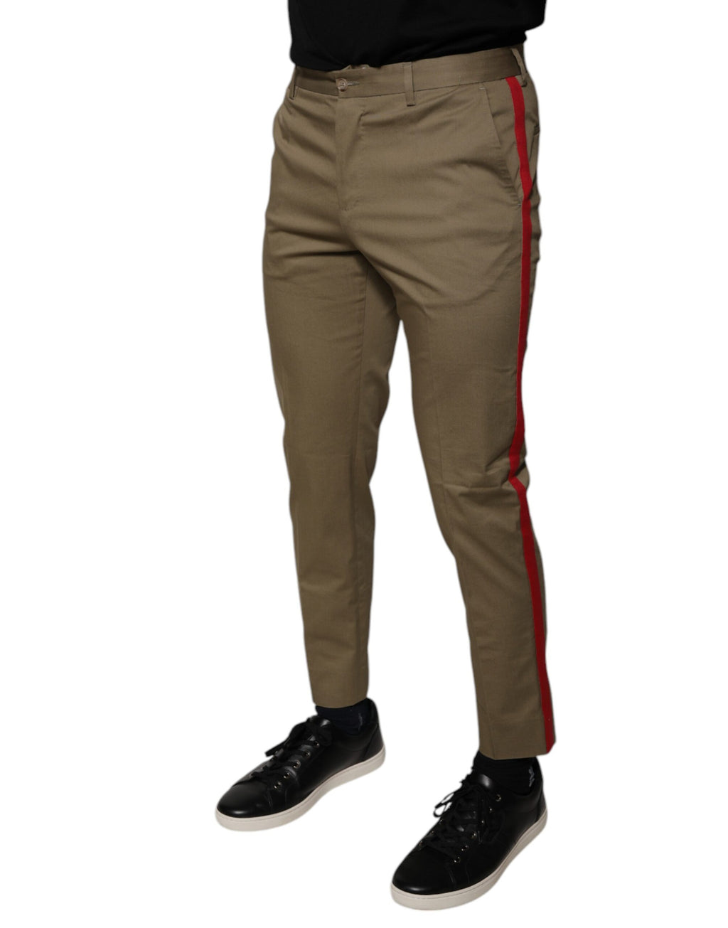 Pantalon décontracté marron à logo Dolce & Gabbana pour homme, coupe tapered, tissu élégant et style casual.