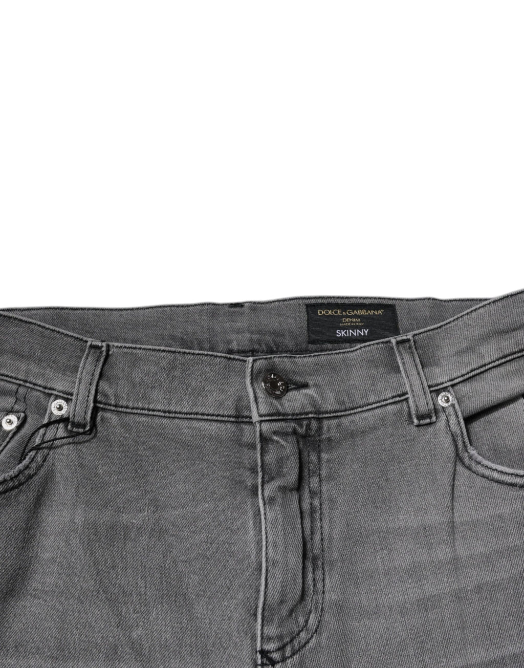 Jeans skinny en coton gris à motif graphique de Dolce & Gabbana, denim, style moderne et ajusté.