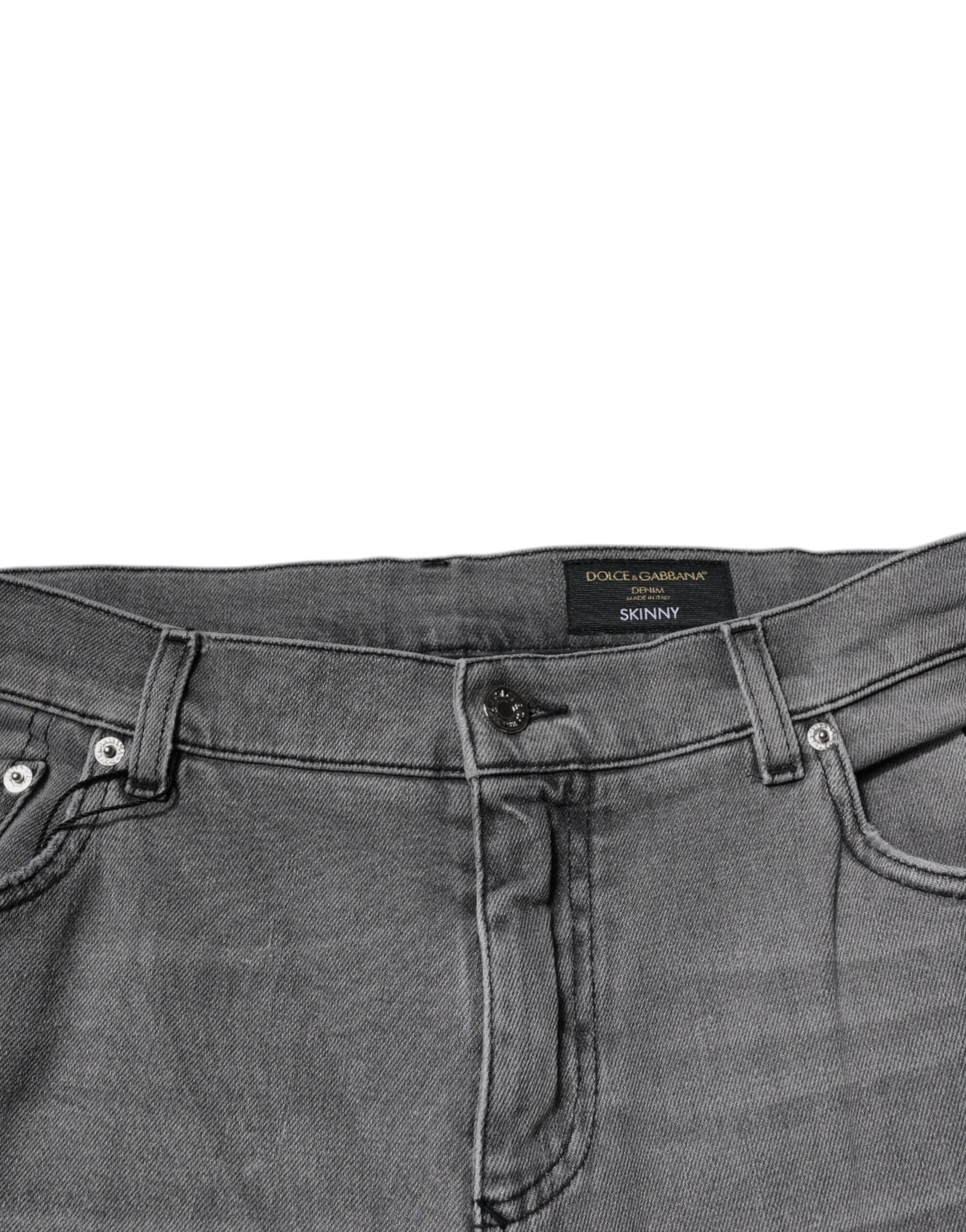 Jeans skinny en coton gris à motif graphique de Dolce & Gabbana, denim, style moderne et ajusté.