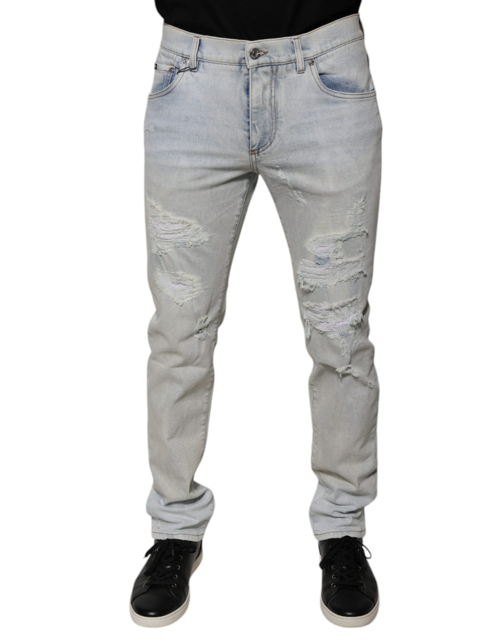 Jeans skinny déchirés en coton mélangé Dolce & Gabbana Light Blue, style décontracté et tendance.