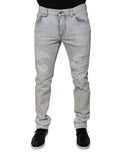 Jeans skinny déchirés en coton mélangé Dolce & Gabbana Light Blue, style décontracté et tendance.
