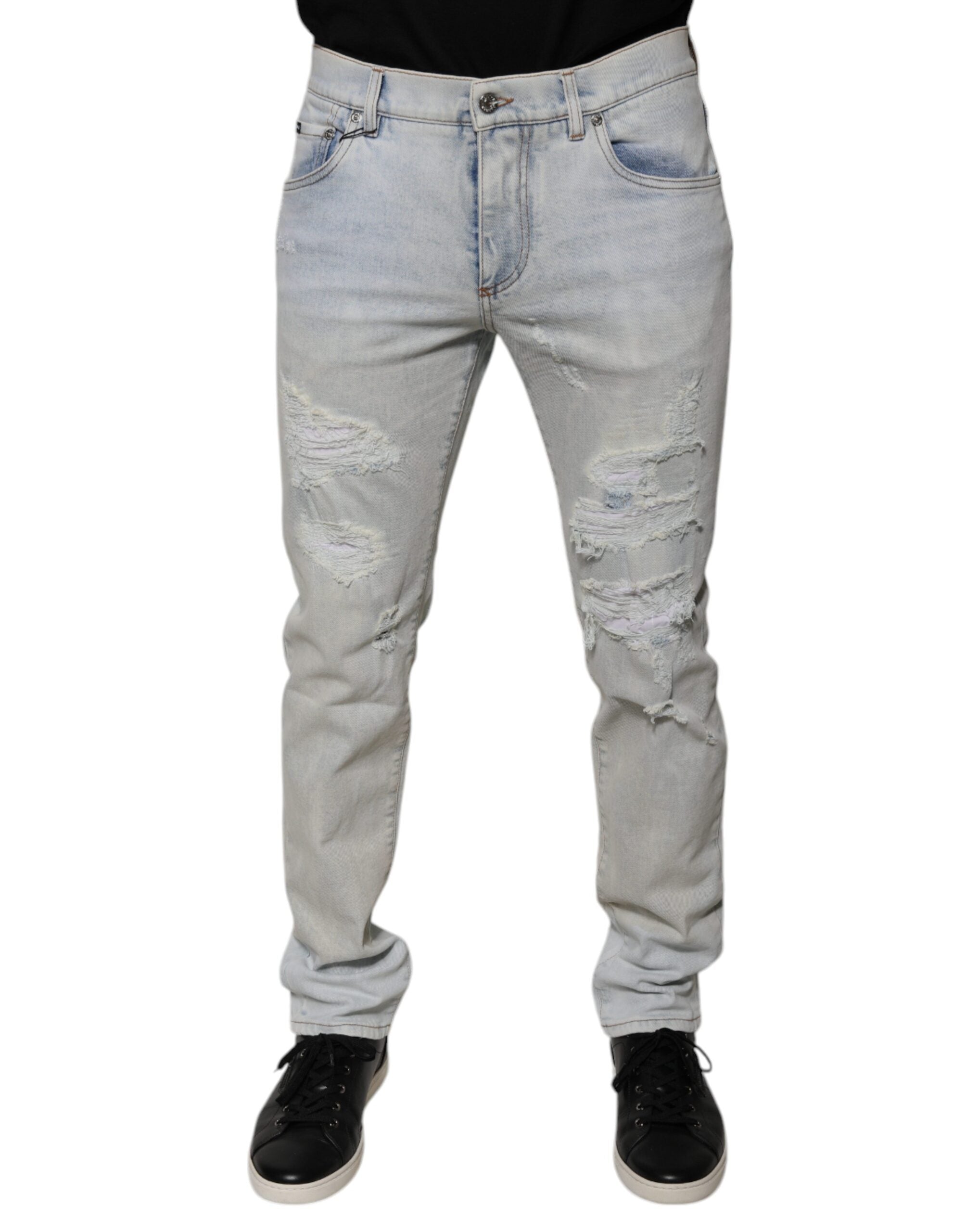 Jeans skinny déchirés en coton mélangé Dolce & Gabbana Light Blue, style décontracté avec détails effilochés.