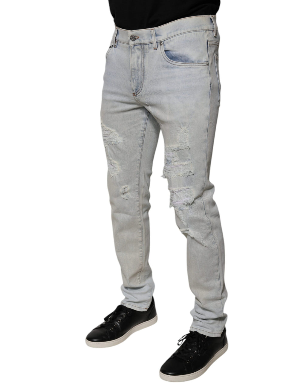 Jeans skinny déchirés en coton mélangé Dolce & Gabbana Light Blue, style tendance et coupe ajustée.