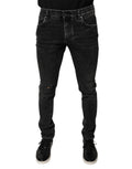 Jeans homme Dolce & Gabbana en coton stretch noir, coupe skinny, denim épais, détails modernes et ajustés.