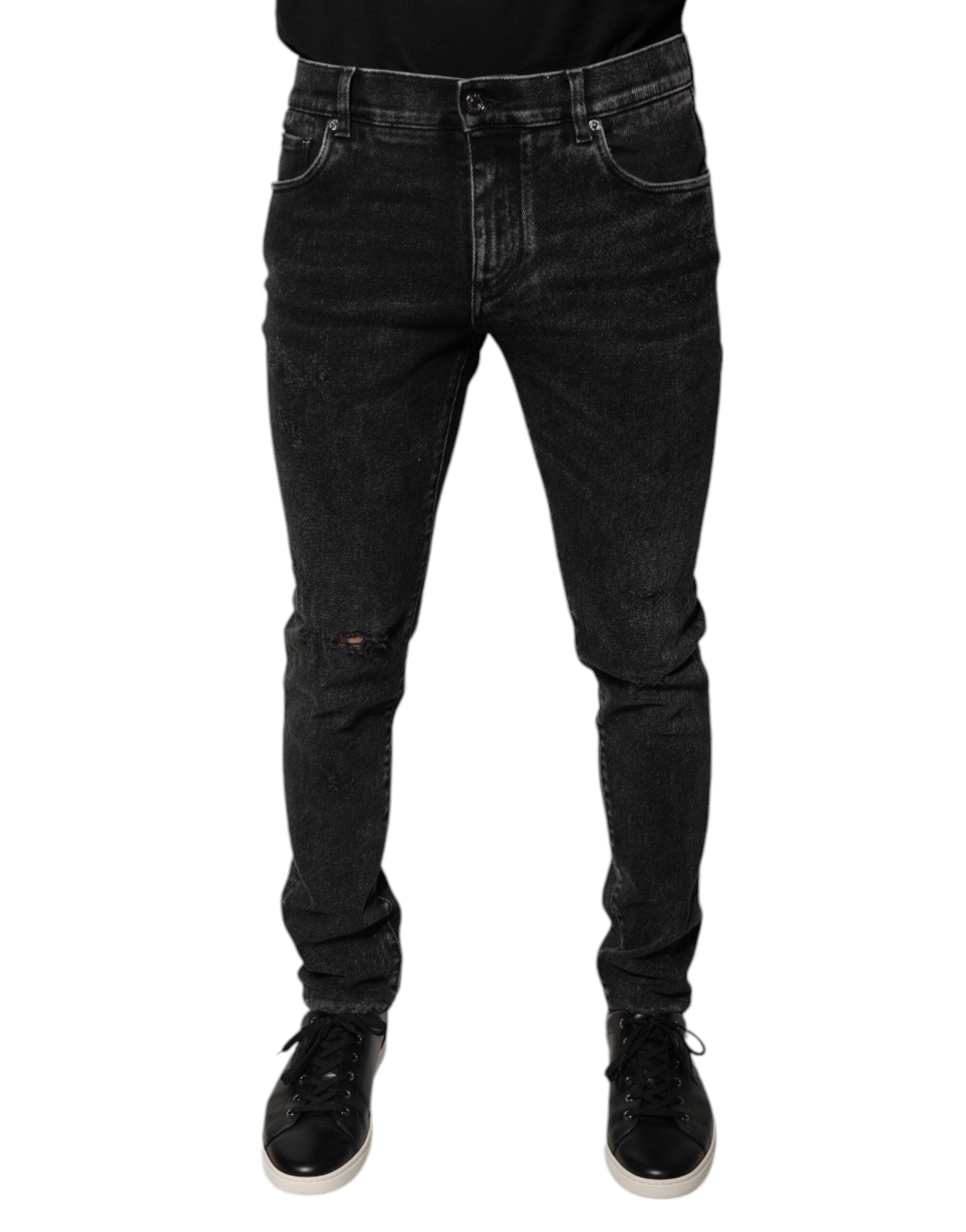Jeans slim en coton stretch noir de Dolce & Gabbana pour homme, coupe skinny, détails en denim.