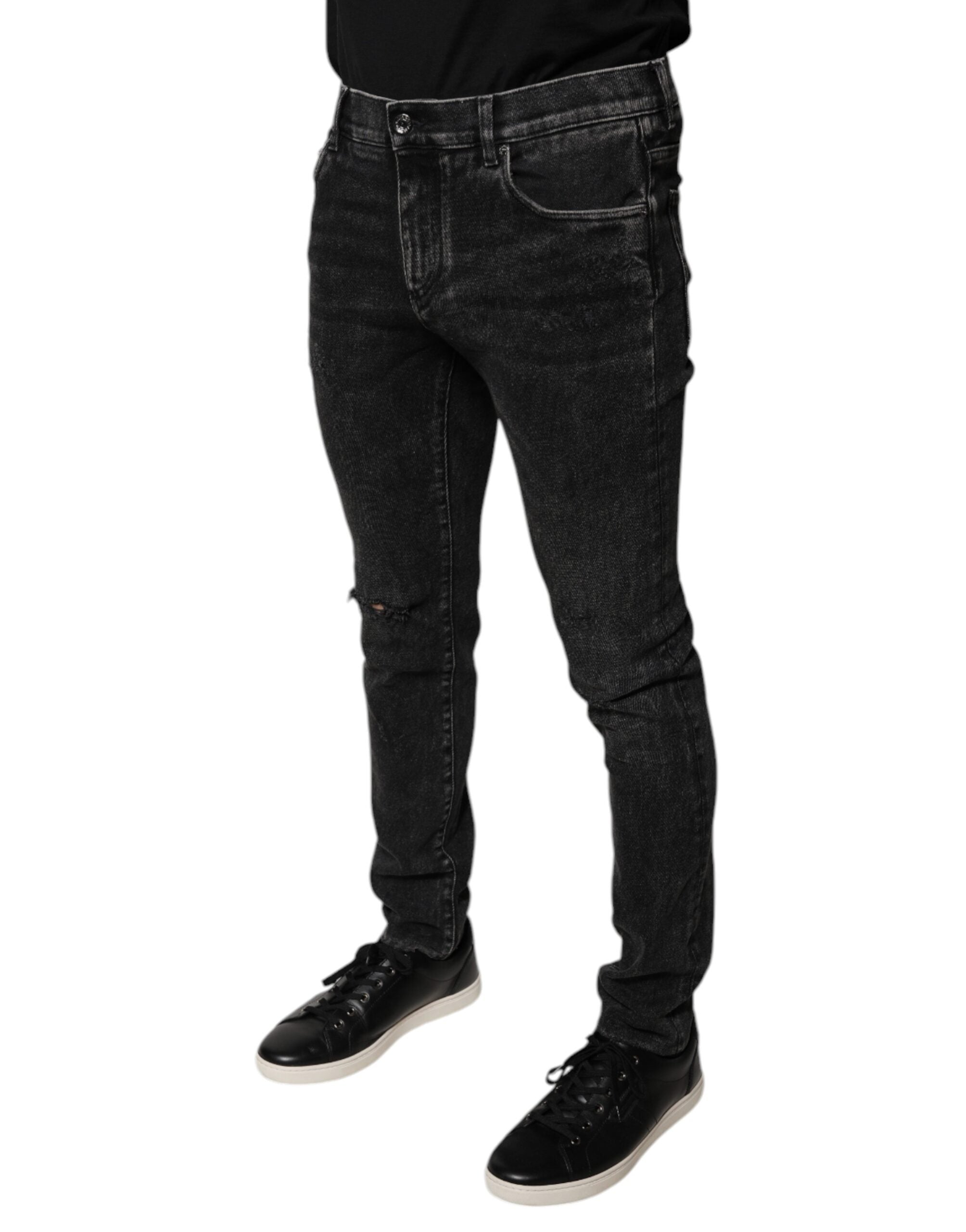 Jeans skinny en coton stretch noir de Dolce & Gabbana pour homme, denim ajusté et moderne.