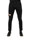 Jeans skinny en denim noir tacheté de coton avec logo de Dolce & Gabbana, mode décontractée et tendance.