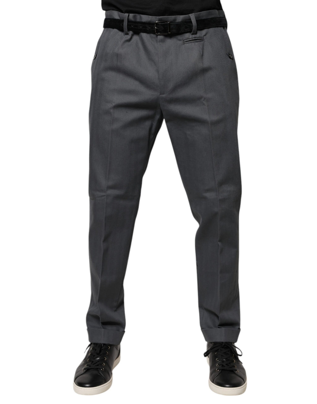 Pantalon formel gris à coupe tapered de Dolce & Gabbana, élégant et sophistiqué, visible en gros plan.