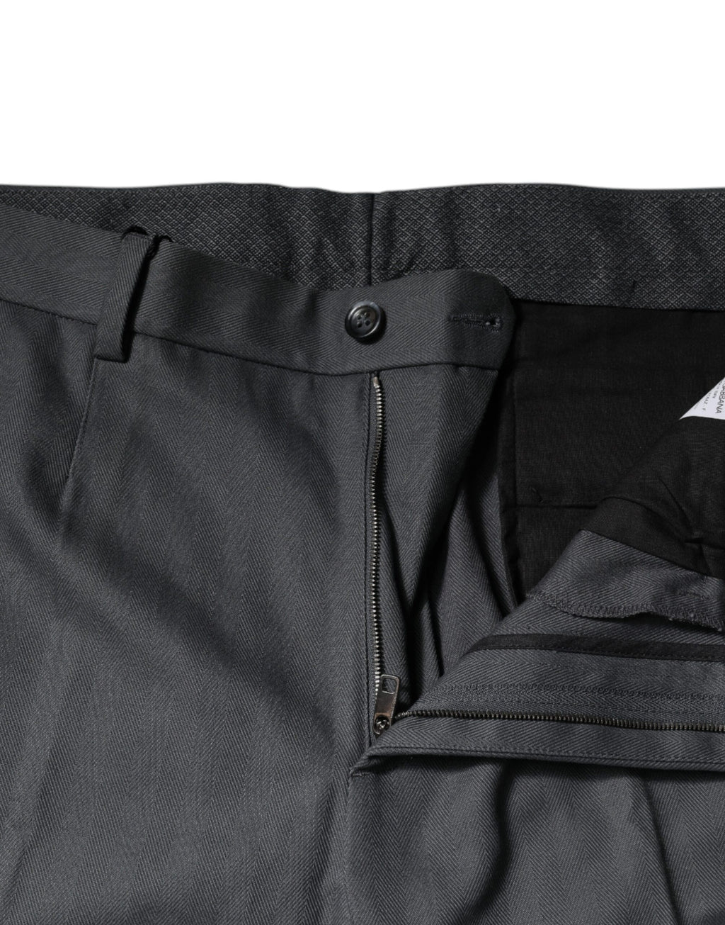 Pantalons de costume gris Dolce & Gabbana pour homme, coupe tapered, en tissu élégant et classique.