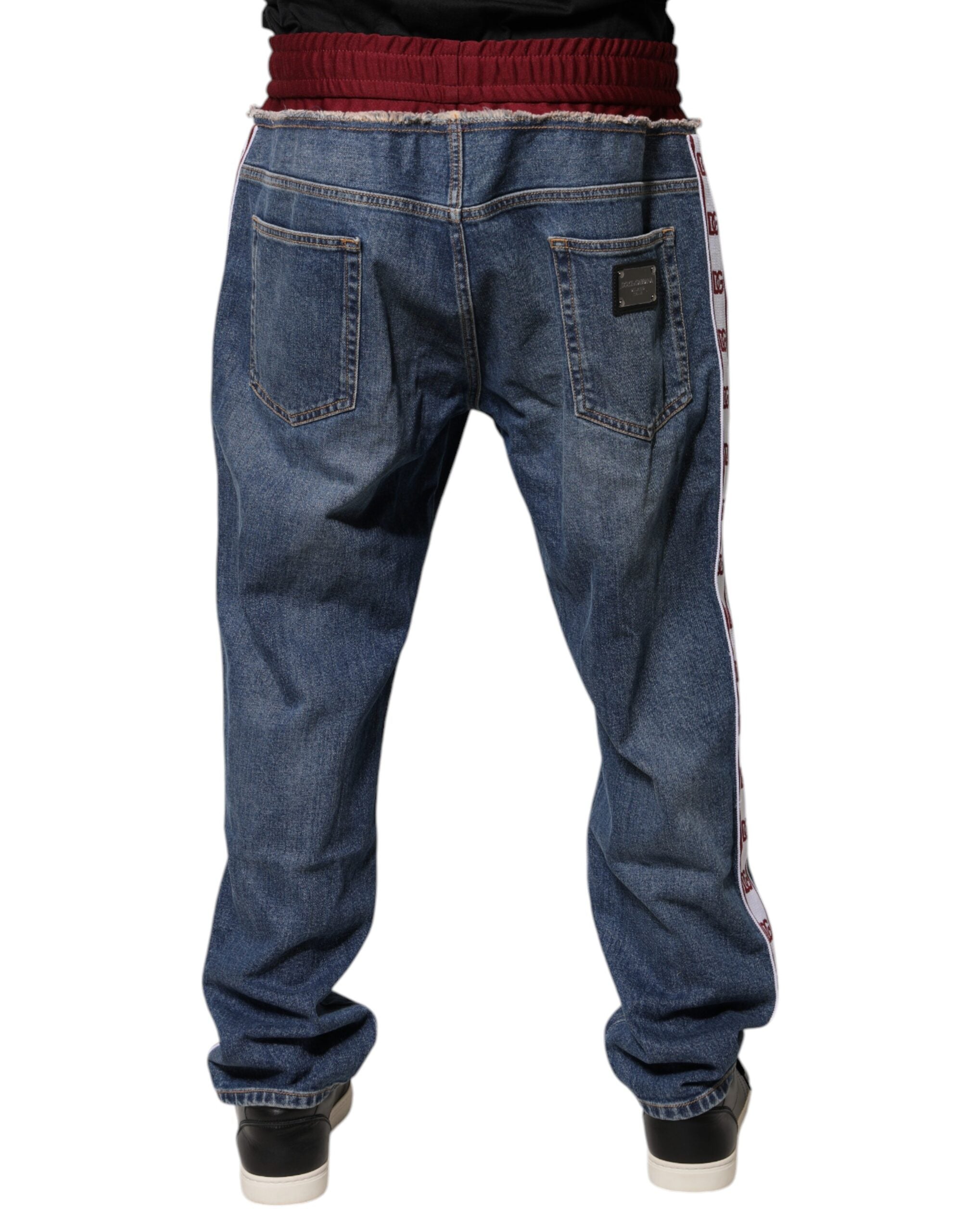 Jeans droits en coton stretch bleu de Dolce & Gabbana, denim élégant avec finition classique et coupe ajustée.