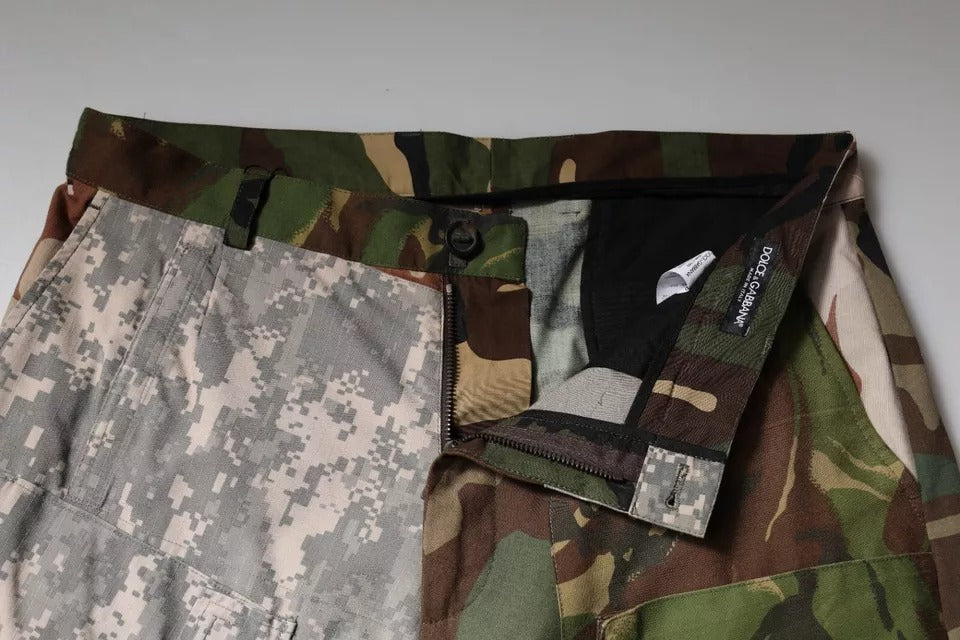 Pantalons cargo en patchwork camouflage multicolore de Dolce & Gabbana, style tendance avec plusieurs motifs colorés.