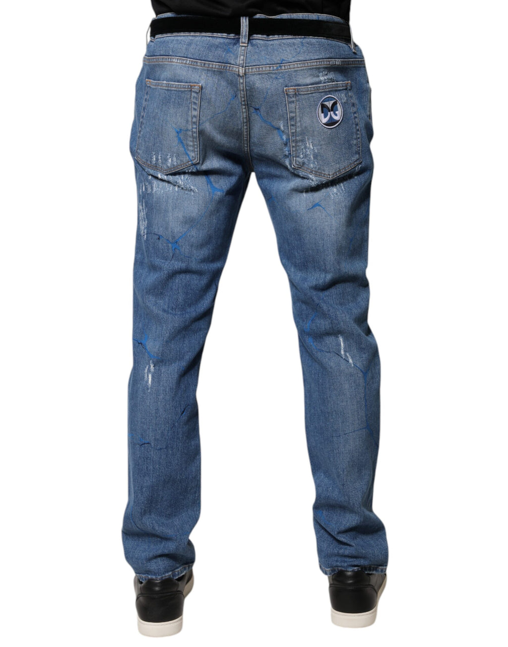 Jeans skinny en denim tissé stretch bleu Dolce & Gabbana avec déchirures, coupe ajustée et style décontracté.