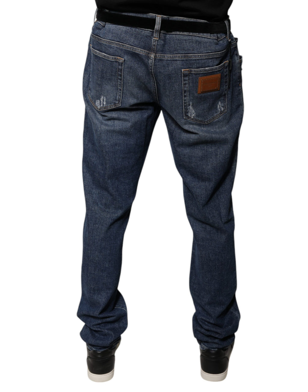 Jeans skinny en denim coton bleu foncé Dolce & Gabbana avec logo visible, ajustés et modernes.