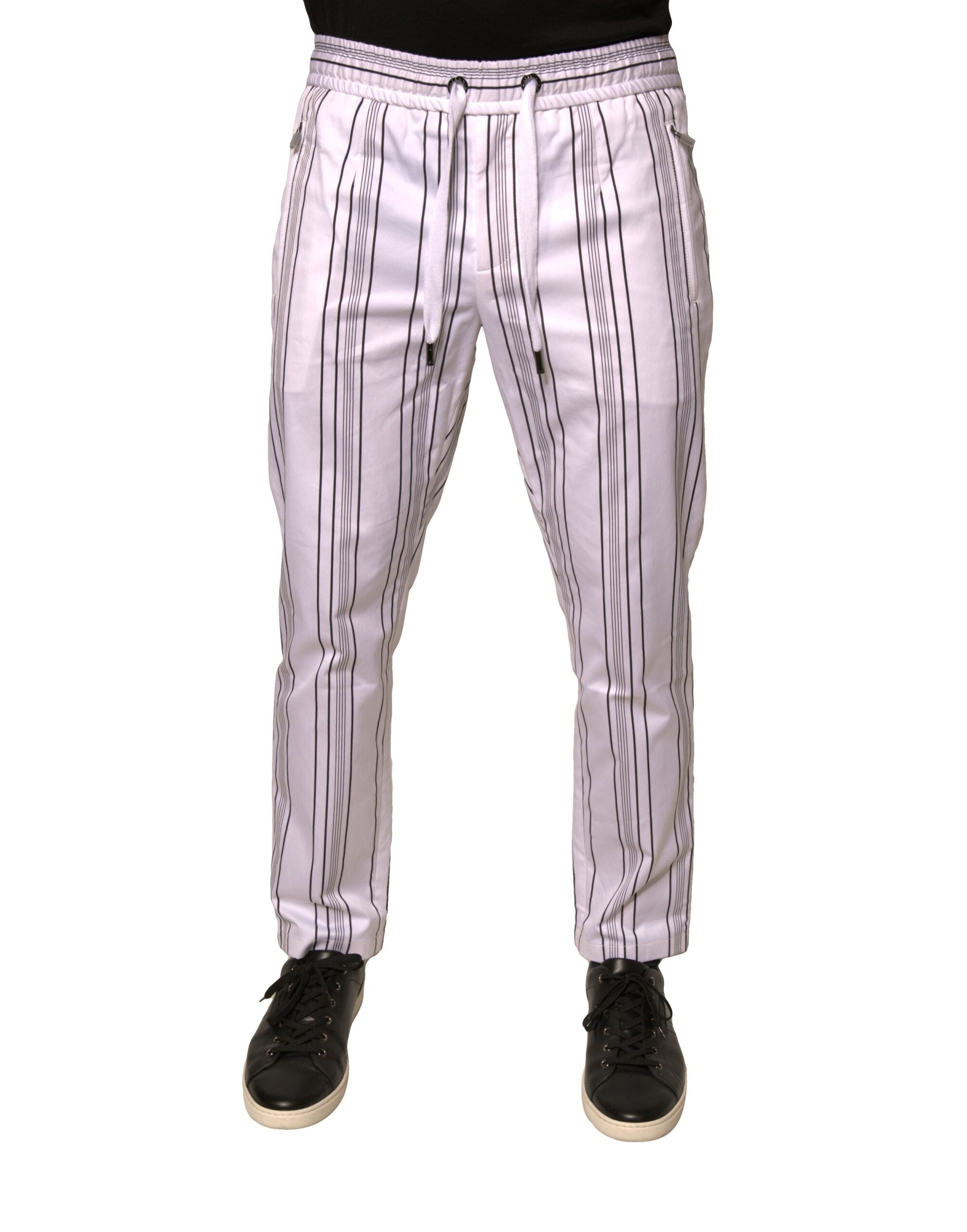 Pantalon skinny en coton blanc à rayures Dolce & Gabbana, vêtement élégant et confortable, visible sur un mannequin.