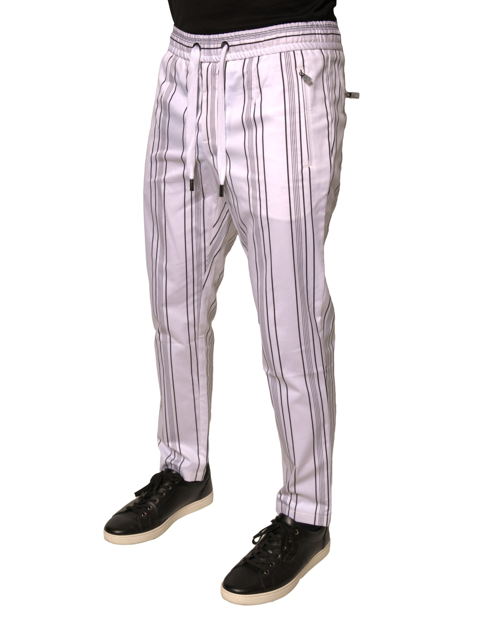 Pantalon skinny en coton blanc à rayures Dolce & Gabbana, style élégant et confortable pour femme.