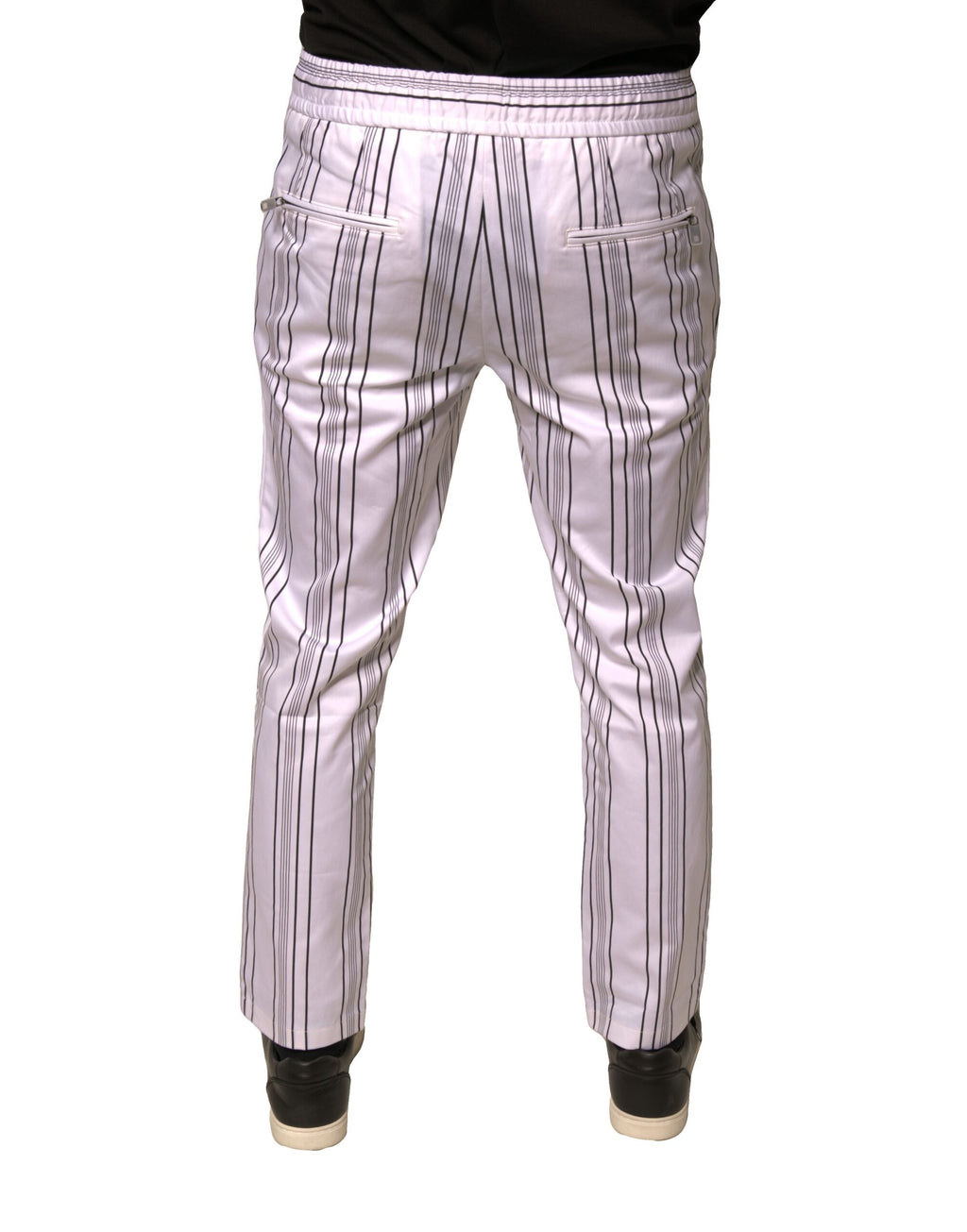 Pantalon skinny en coton à rayures blanches de Dolce & Gabbana, style élégant et confortable, vue de face.