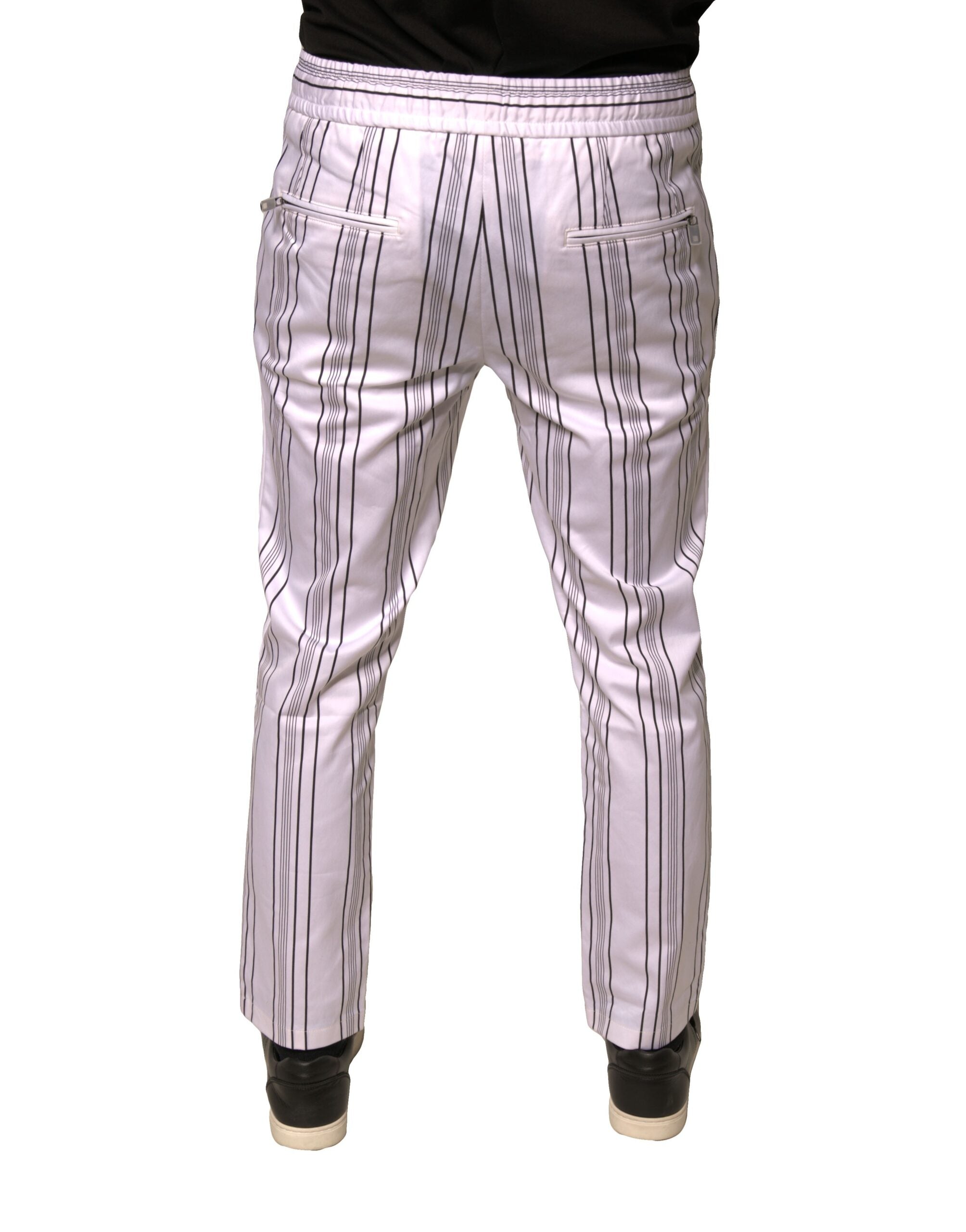 Pantalon skinny en coton à rayures blanches de Dolce & Gabbana, style élégant et confortable, vue de face.
