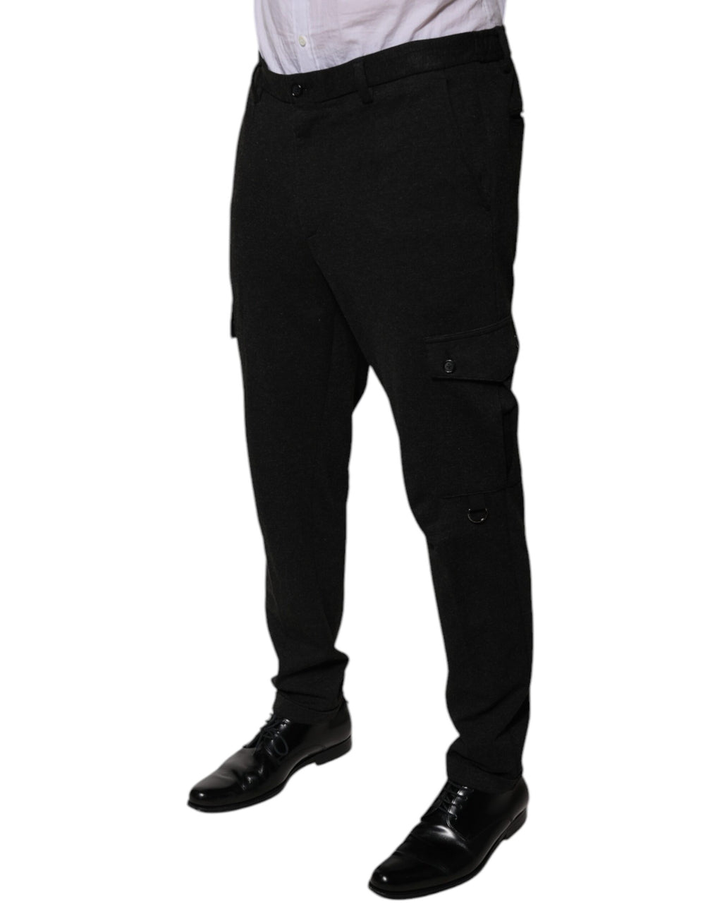 Pantalons cargo décontractés noir Dolce & Gabbana pour homme en viscose, vue de face avec détails de poches.