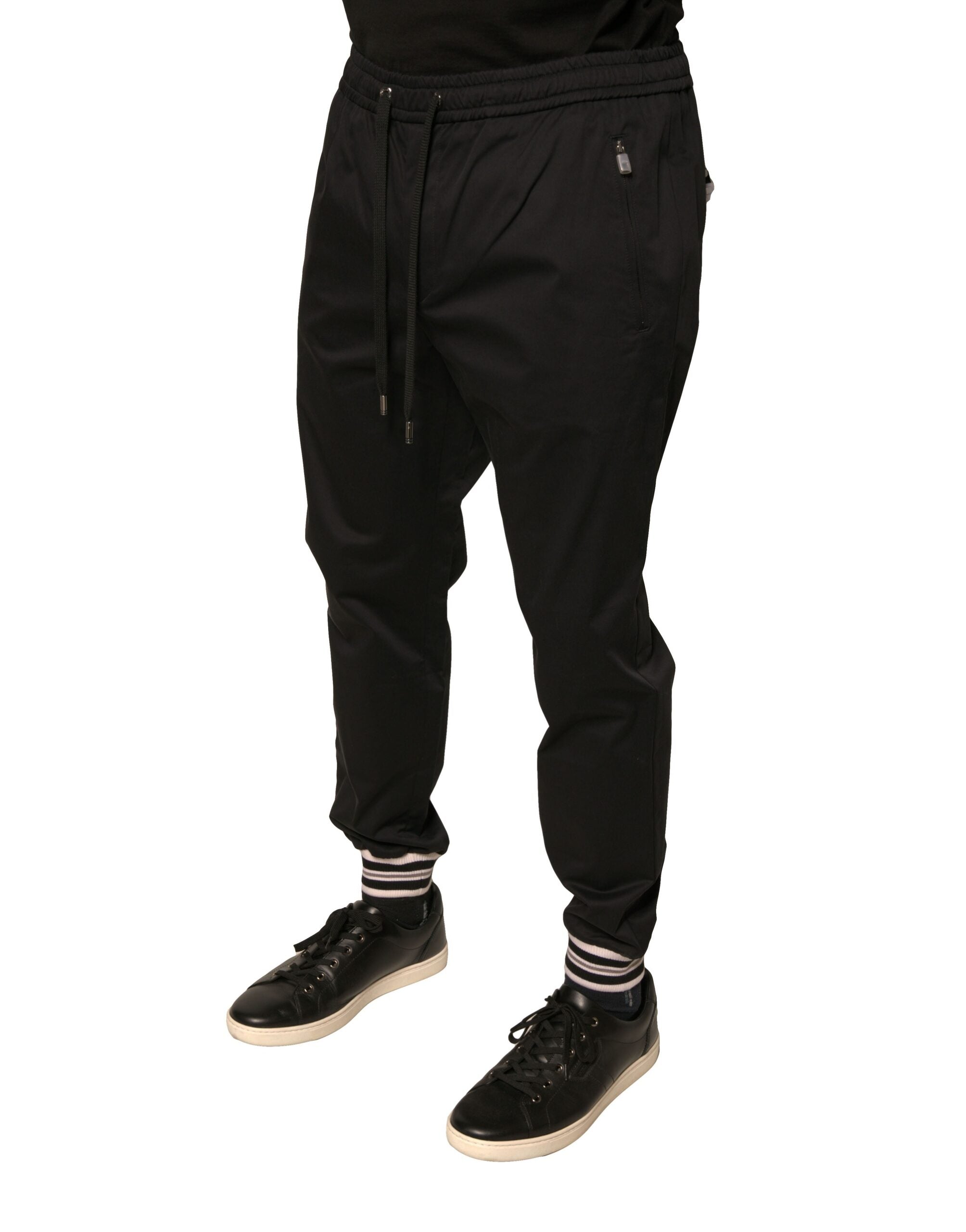 Pantalon jogger Dolce & Gabbana en coton stretch noir, confortable et ajusté, avec poches latérales et taille élastique.