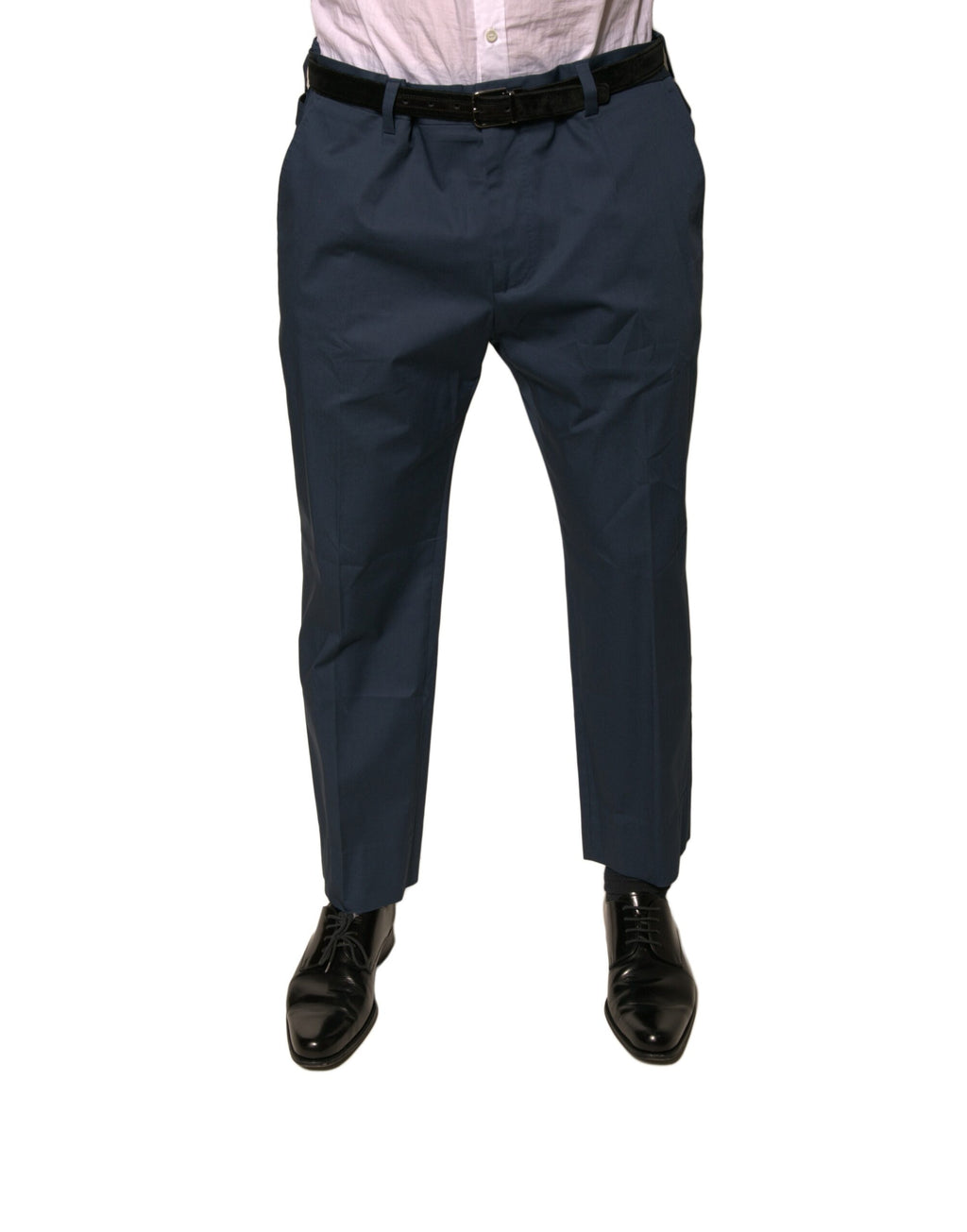 Pantalon homme Dolce & Gabbana en coton bleu skinny, pantalon de costume élégant avec une coupe ajustée.