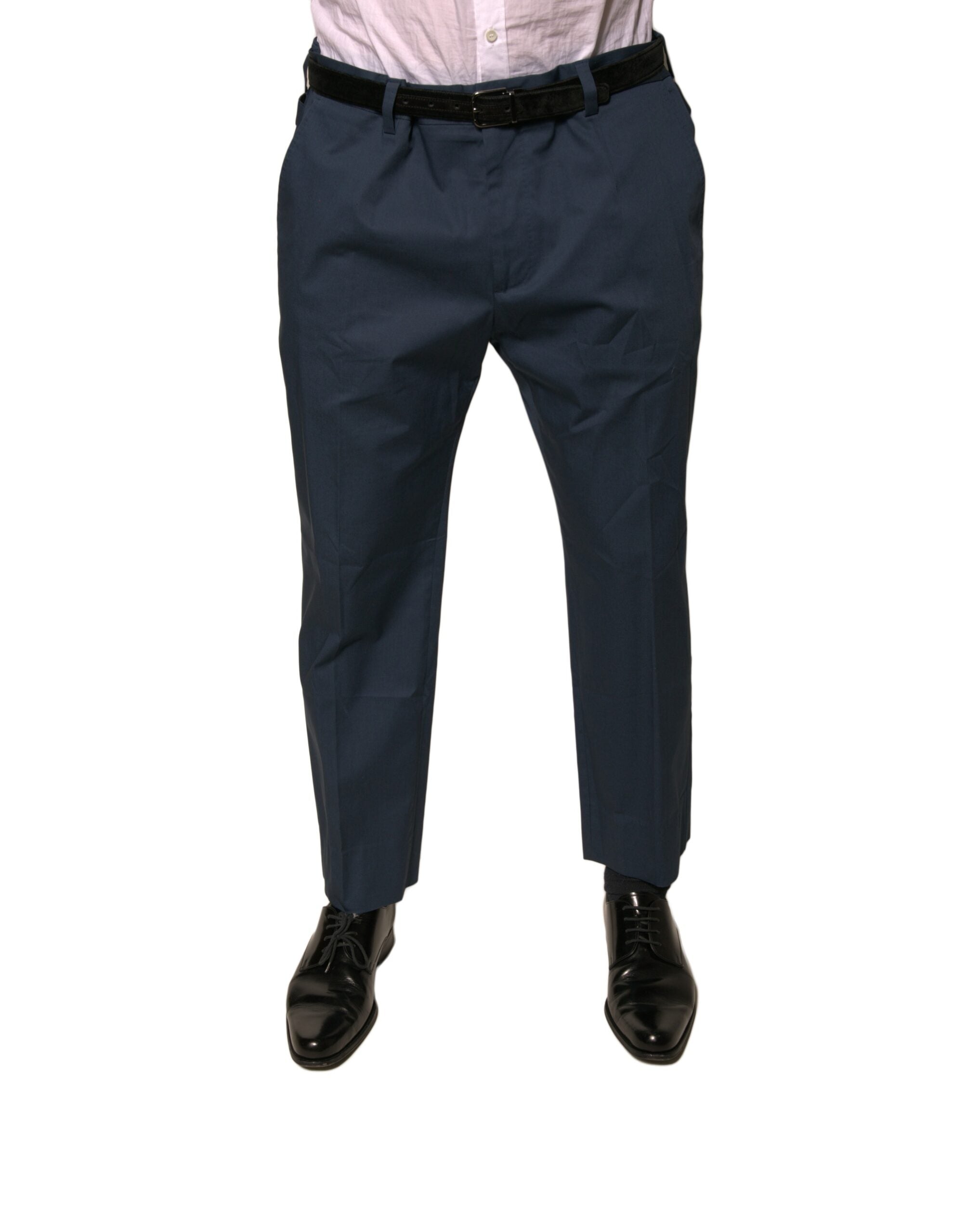 Pantalon homme Dolce & Gabbana en coton bleu skinny, pantalon de costume élégant avec une coupe ajustée.