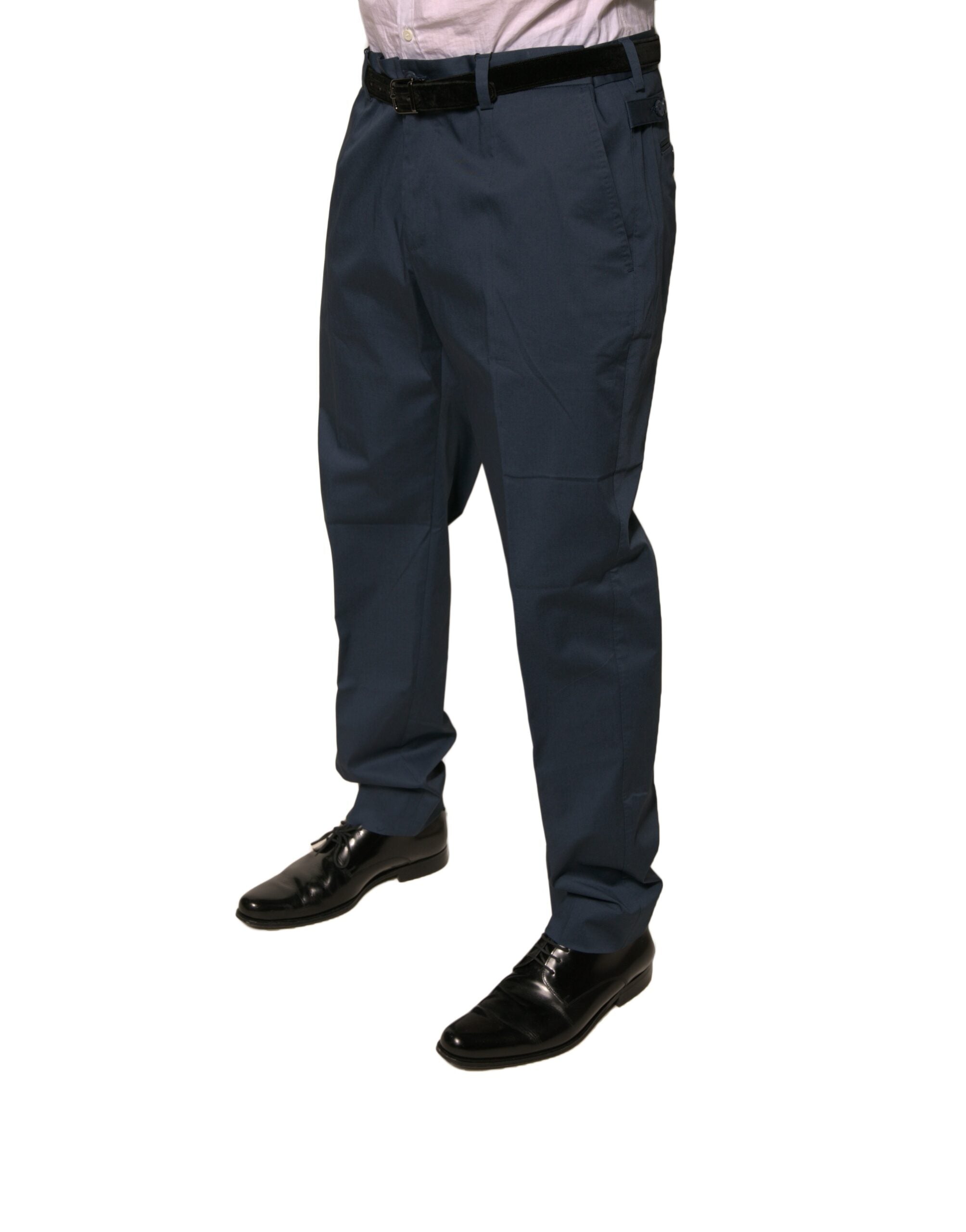 Pantalon homme Dolce & Gabbana en coton stretch bleu foncé, coupe slim, pantalon habillé élégant.