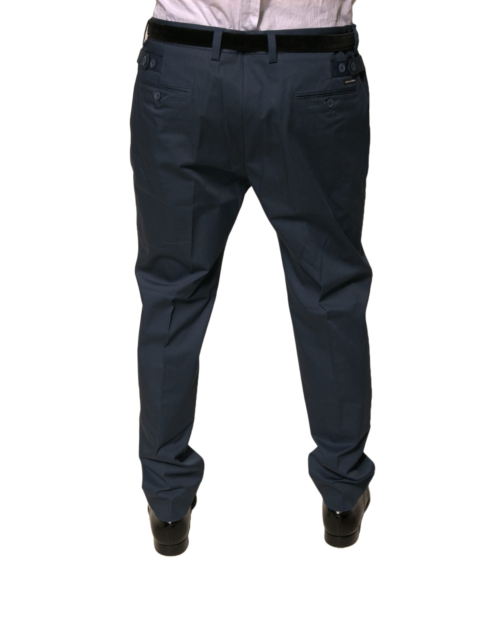 Pantalon homme Dolce & Gabbana en coton stretch bleu foncé, coupe skinny, pantalon de costume élégant pour homme