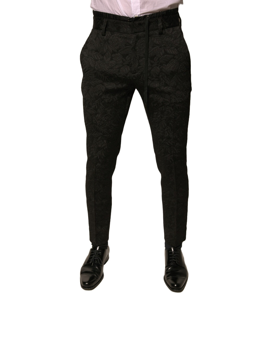 Pantalon homme Dolce & Gabbana noir en brocart de polyester, coupe skinny, élégant pantalon de costume pour homme